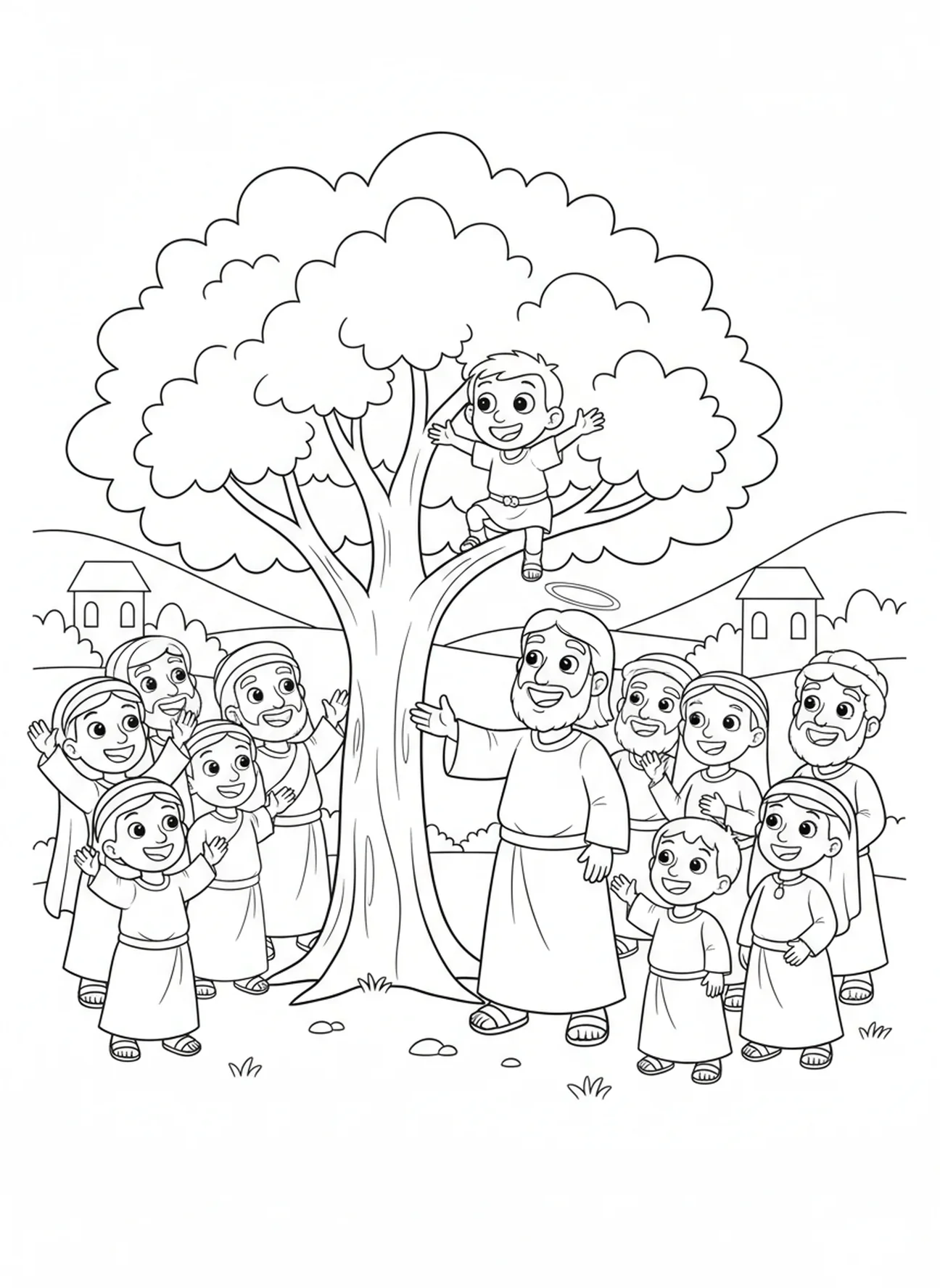 Jesus inviting Zacchaeus to come down, Zacchaeus coloring page for kids age 5-10