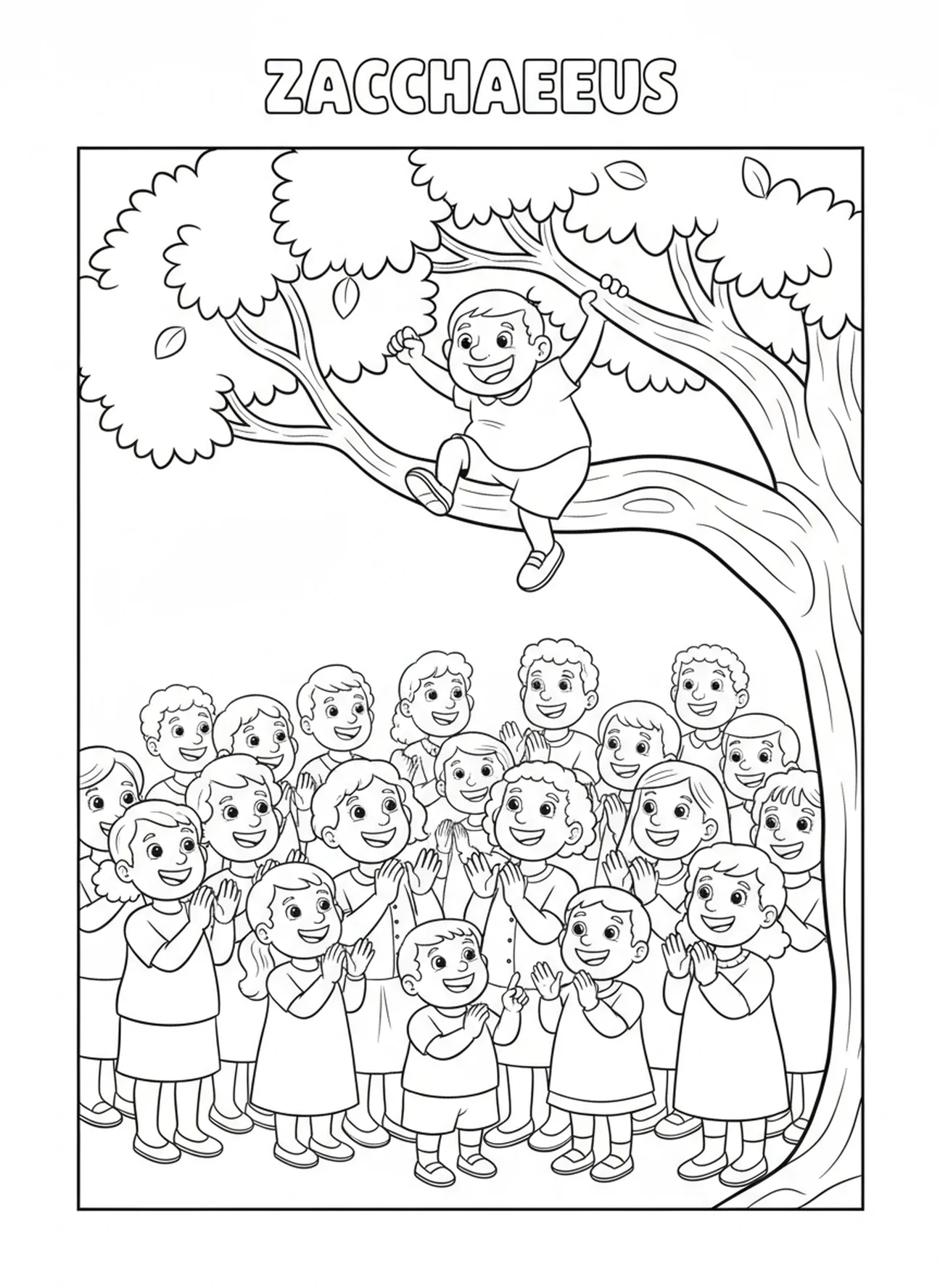 Zacchaeus coming down from the tree joyfully, Zacchaeus coloring page for kids age 5-10