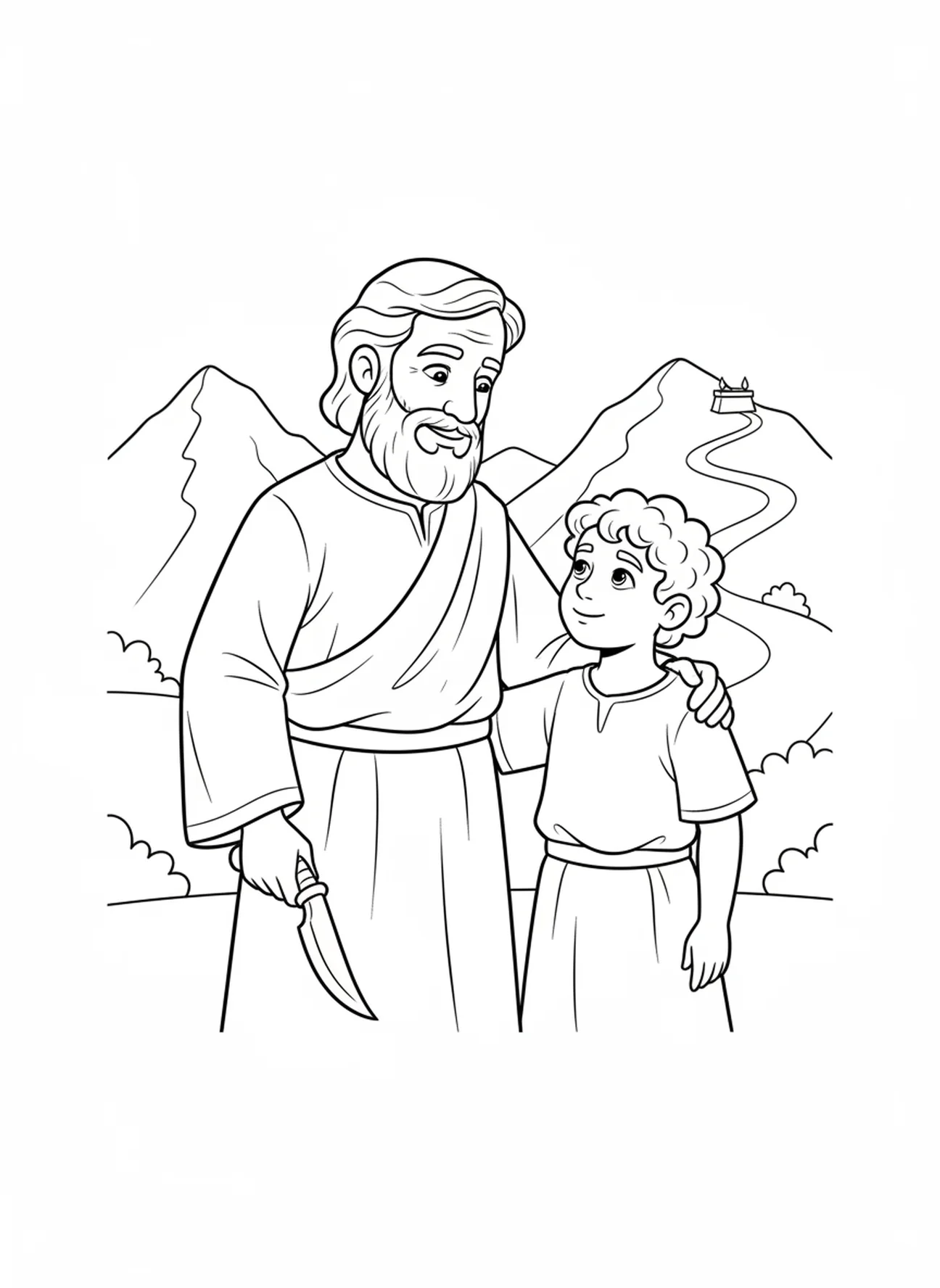 Abraham and Isaac at the mountain, Abraham coloring page for kids age 5-10