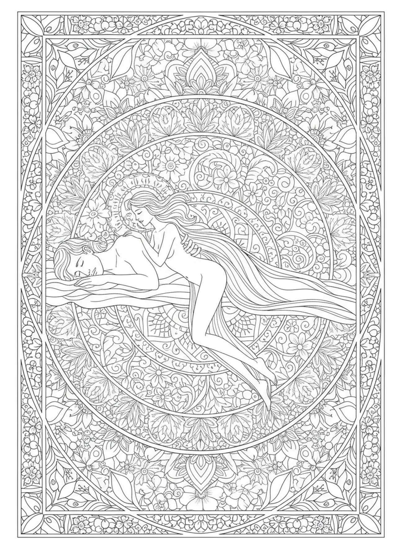 Eve's creation, Adam And Eve coloring page for adults Bible journaling style