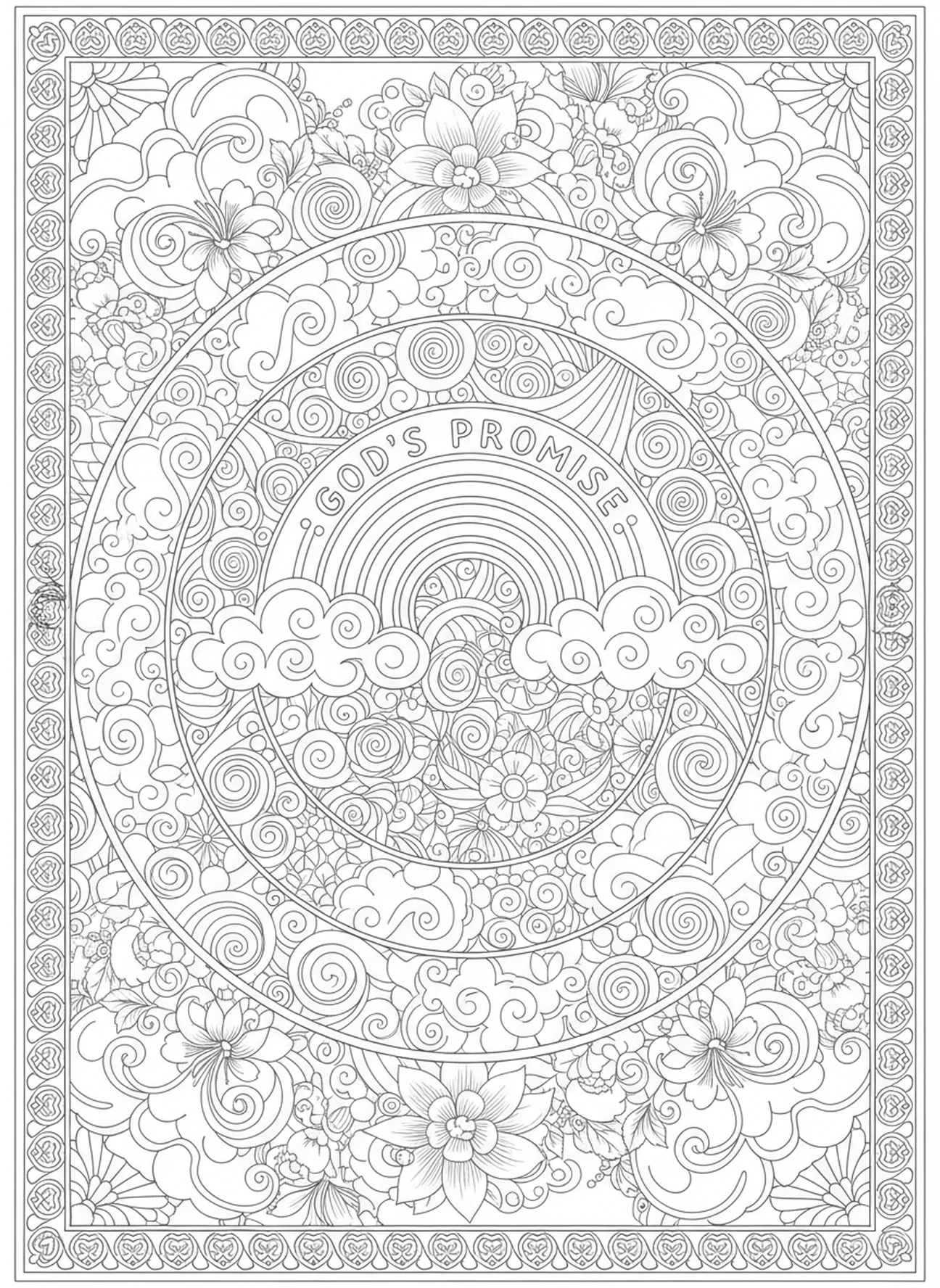 God's promise rainbow, Books Of Bible coloring page for adults Bible journaling style