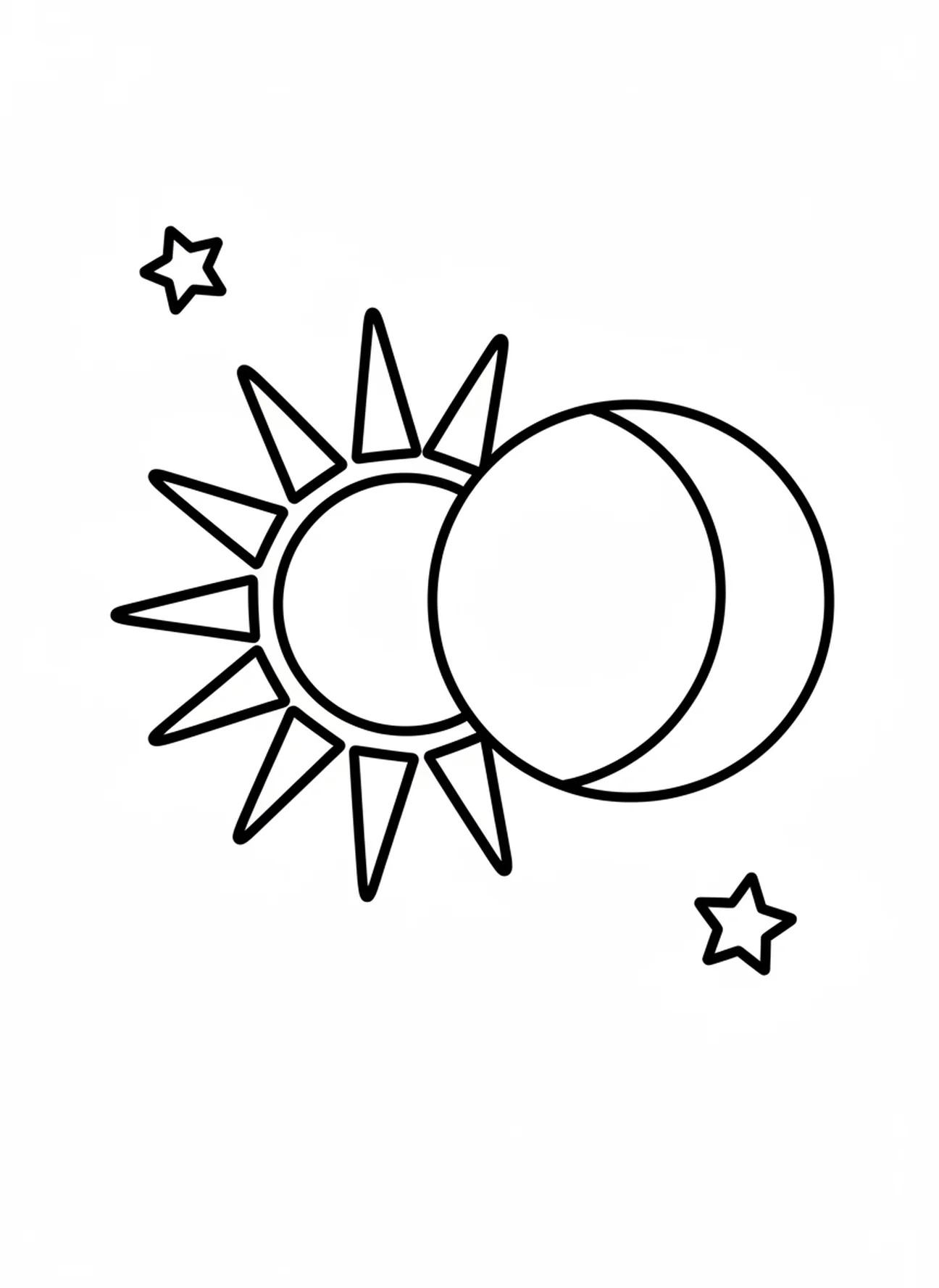 Sonnen- und Mondformen, Ausmalbild zur Schöpfung für Kleinkinder im Alter von 2-3 Jahren