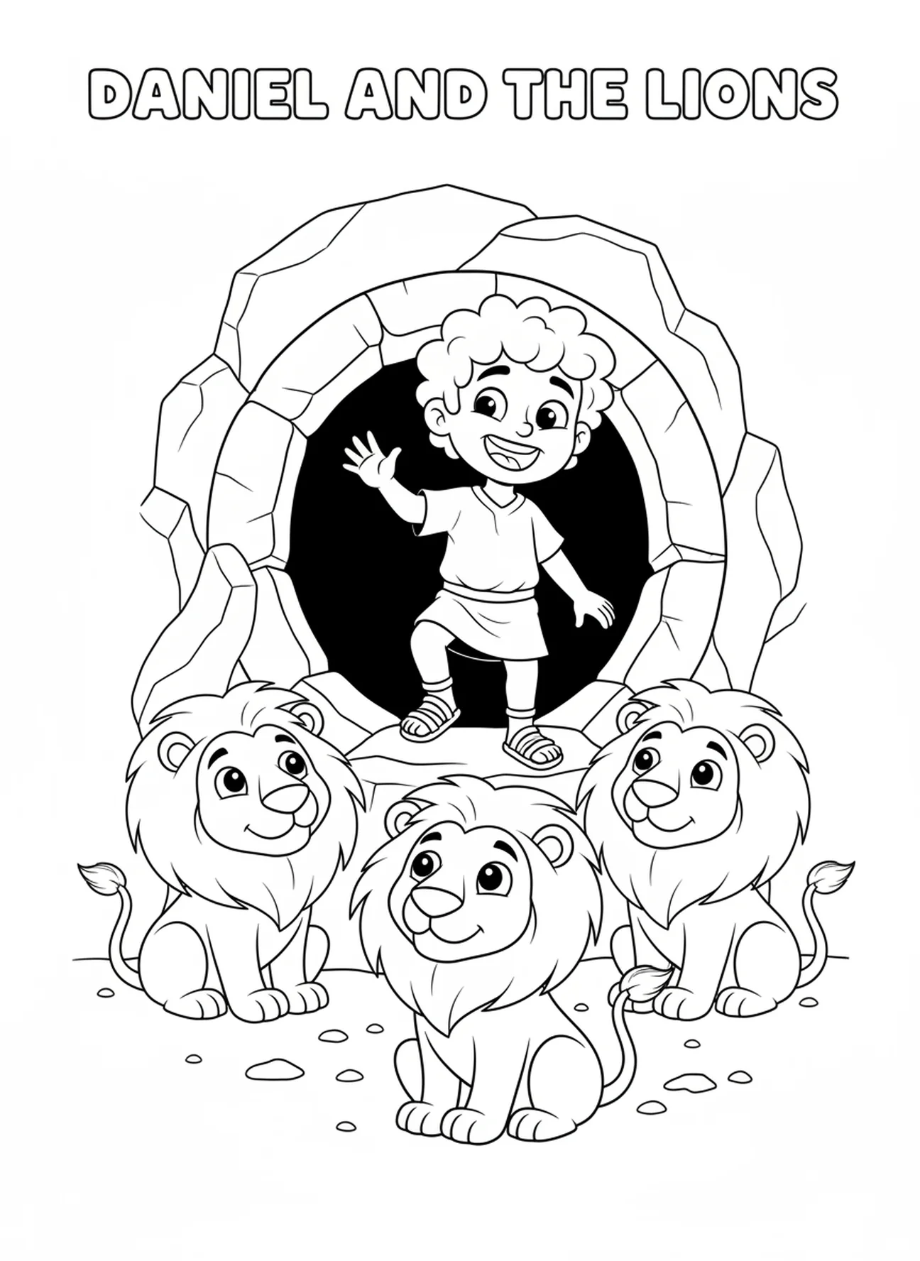 Daniel emerging, Daniel Lions Den Daniel Released From Den coloring page for kids age 5-10.