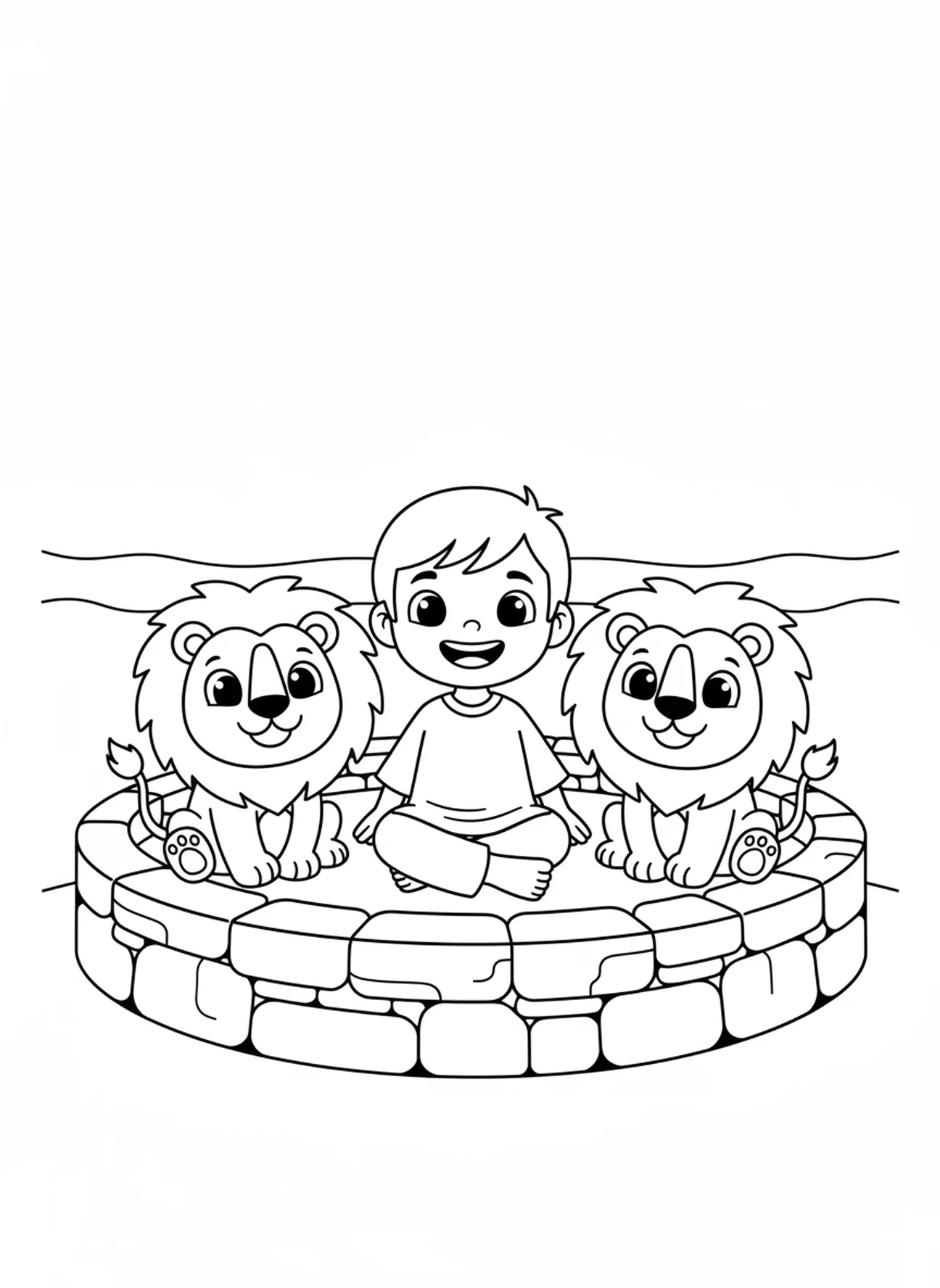 Two smiling lions, Daniel Lions Den coloring page for preschoolers age 3-5