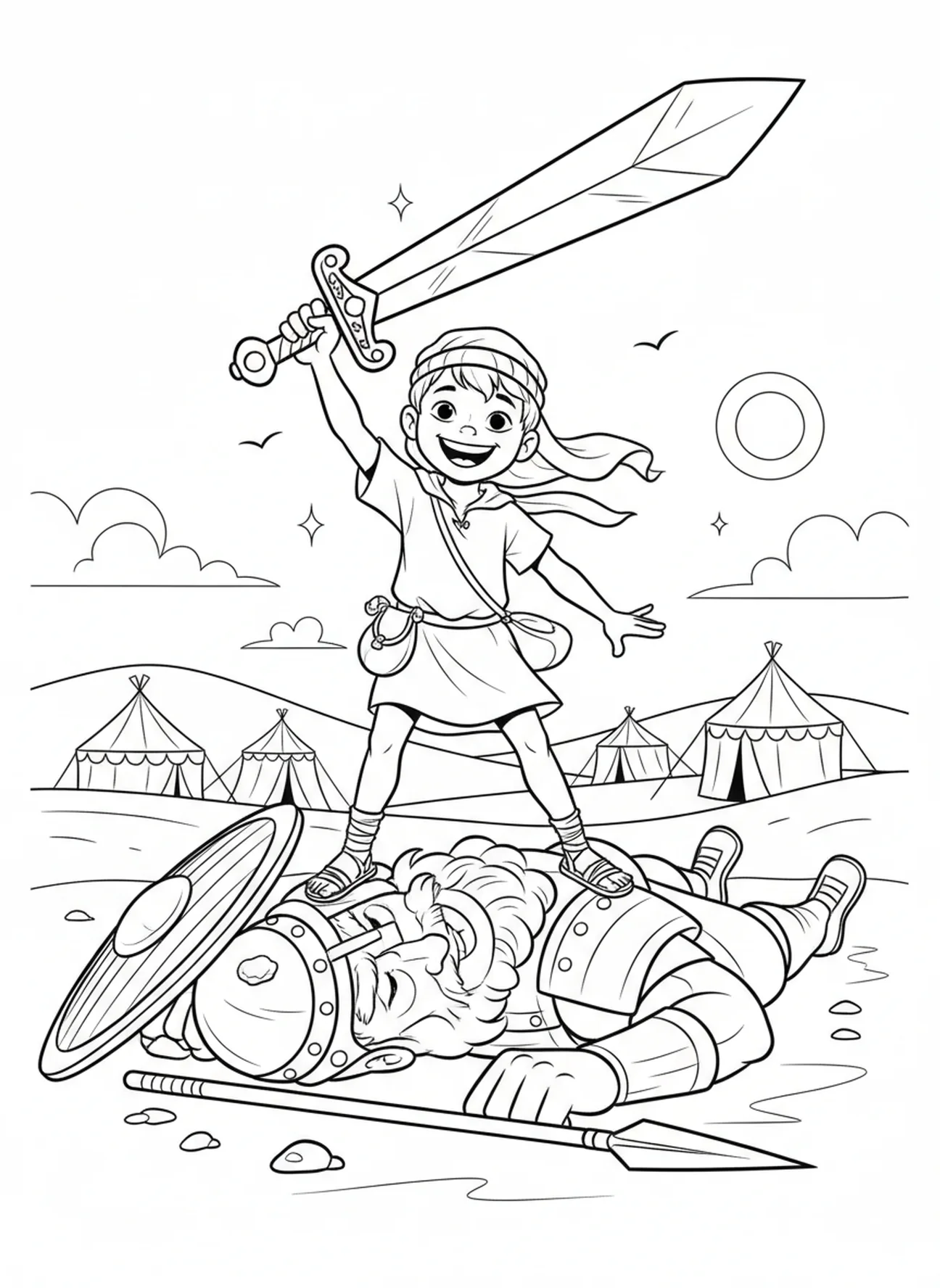 David met zwaard, David Goliath David Met Goliath's Zwaard kleurplaat voor kinderen van 5-10 jaar
