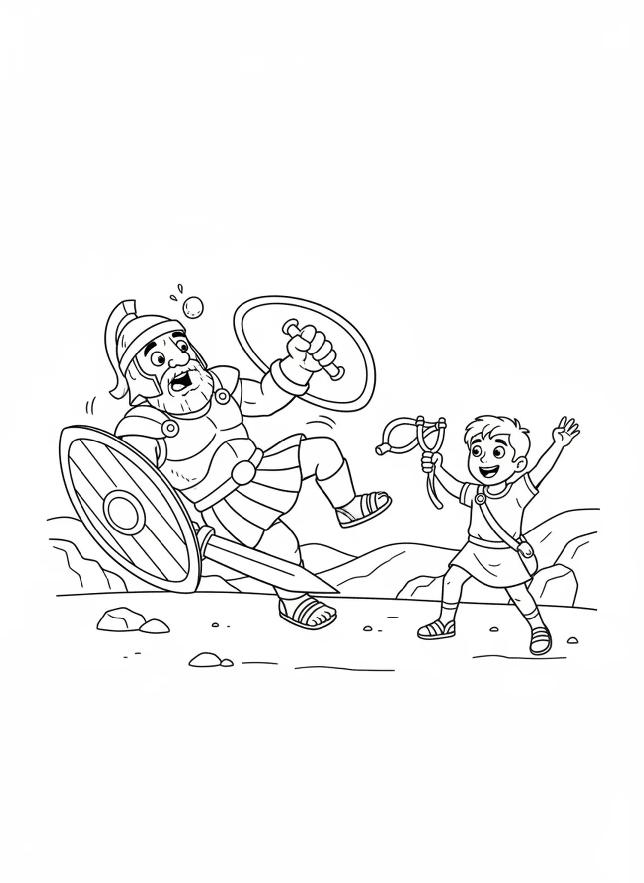 Goliath fällt, David Goliath Goliath Fall Malvorlage für Kinder im Alter von 5-10 Jahren