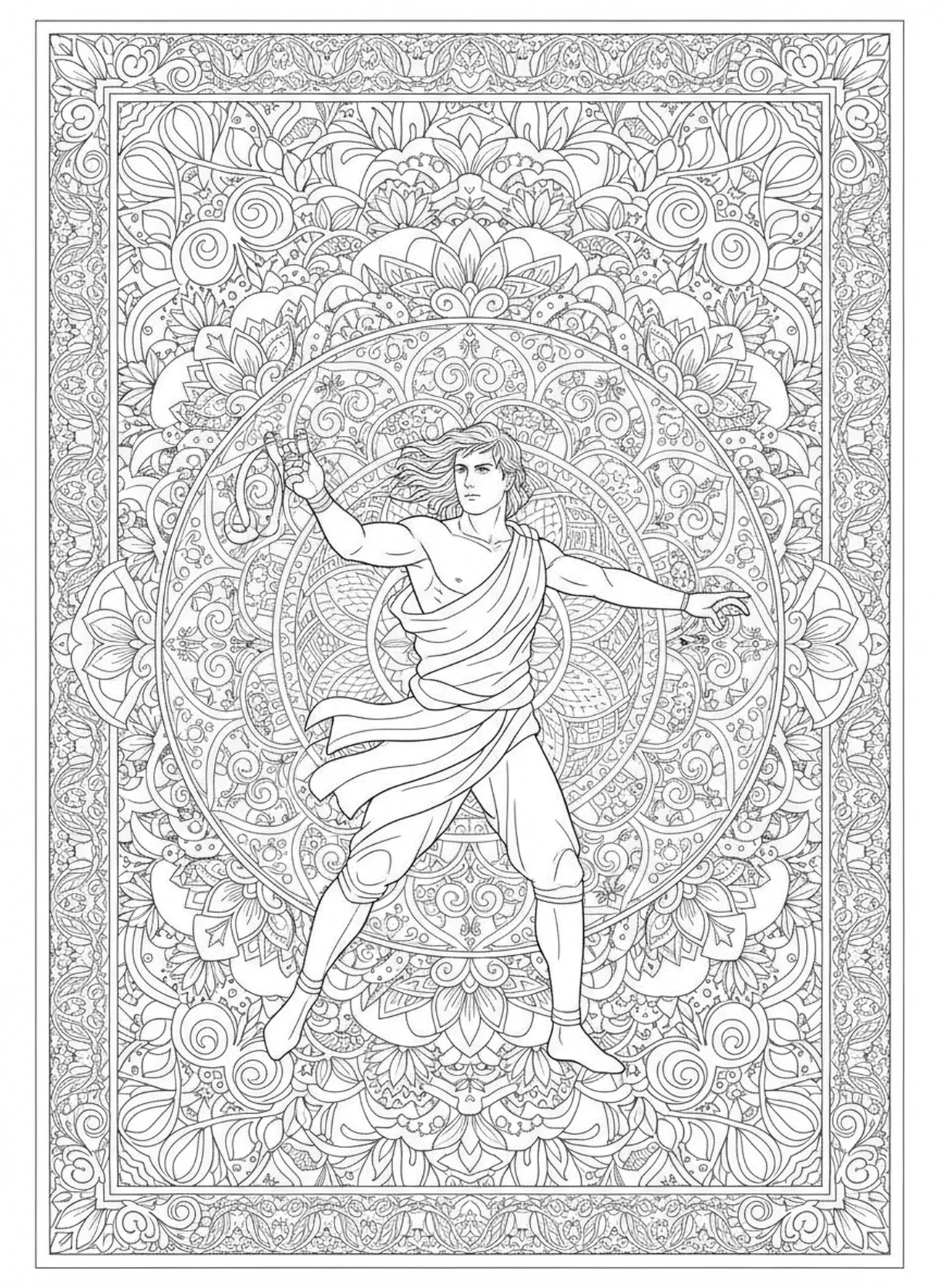 David swinging slingshot, David Goliath coloring page for adults Bible journaling style.