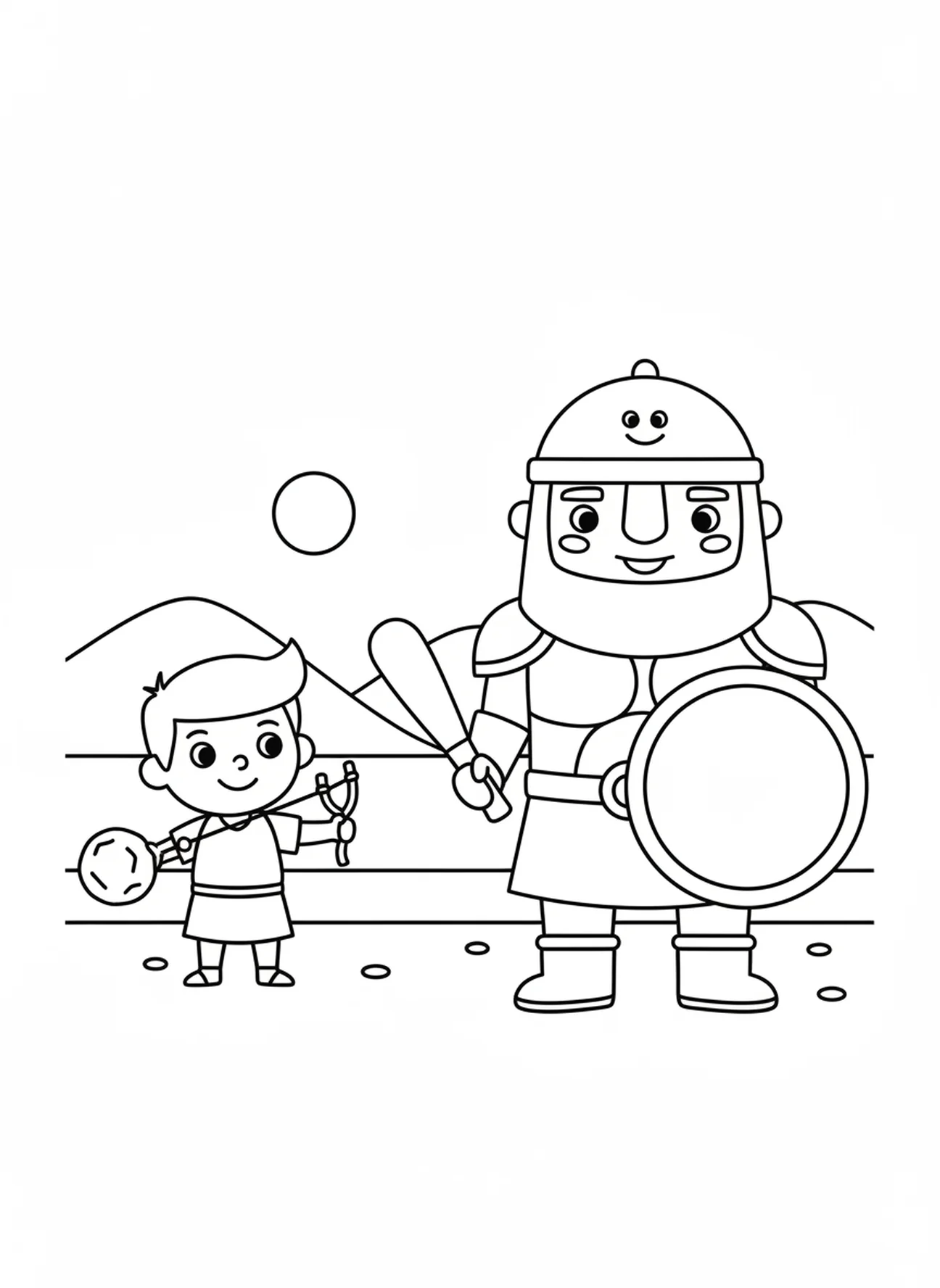 David aiming sling, David Goliath coloring page for preschoolers age 3-5
