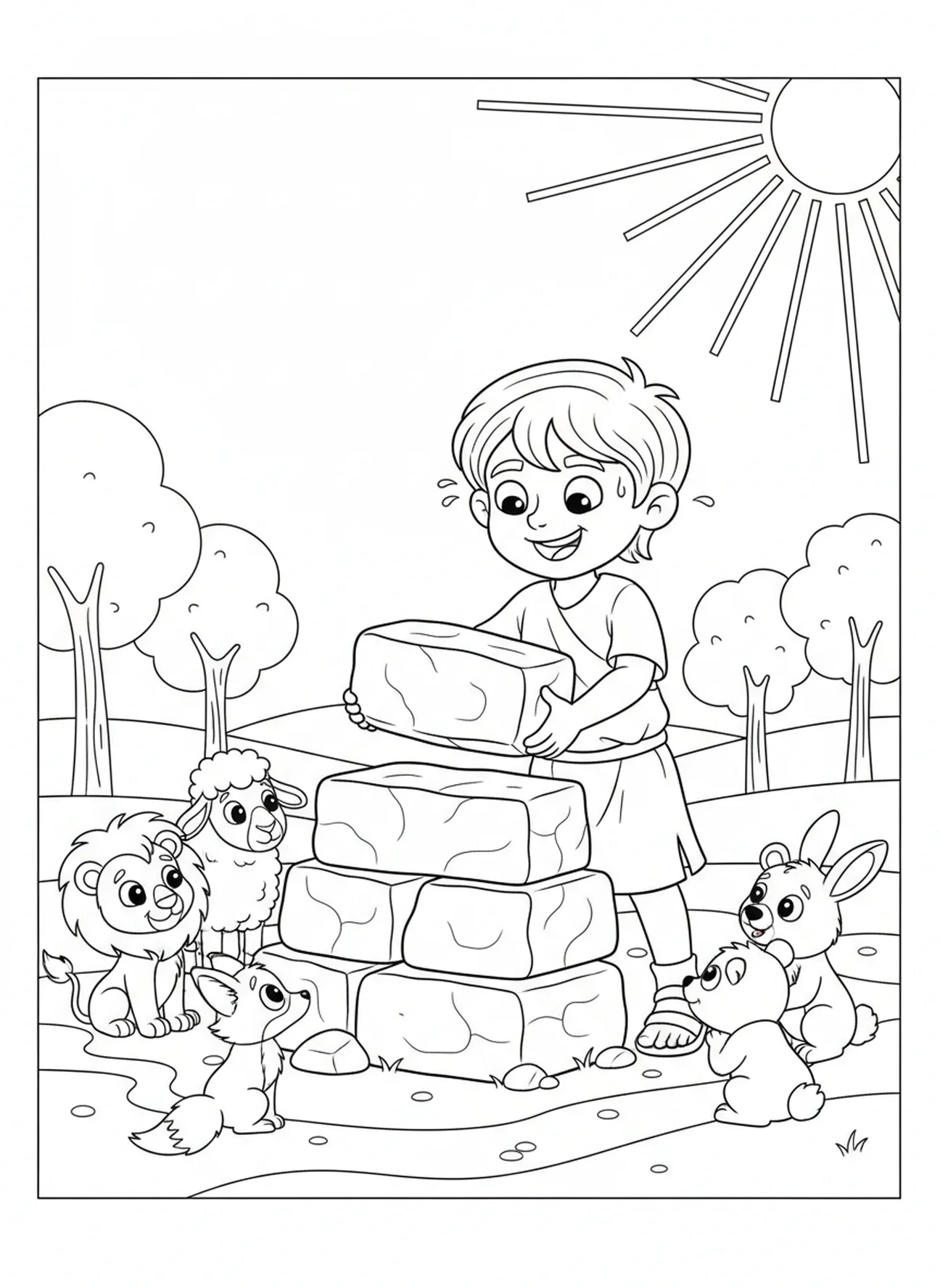 Elijah building an altar, Elijah Mt Carmel coloring page for kids age 5-10.