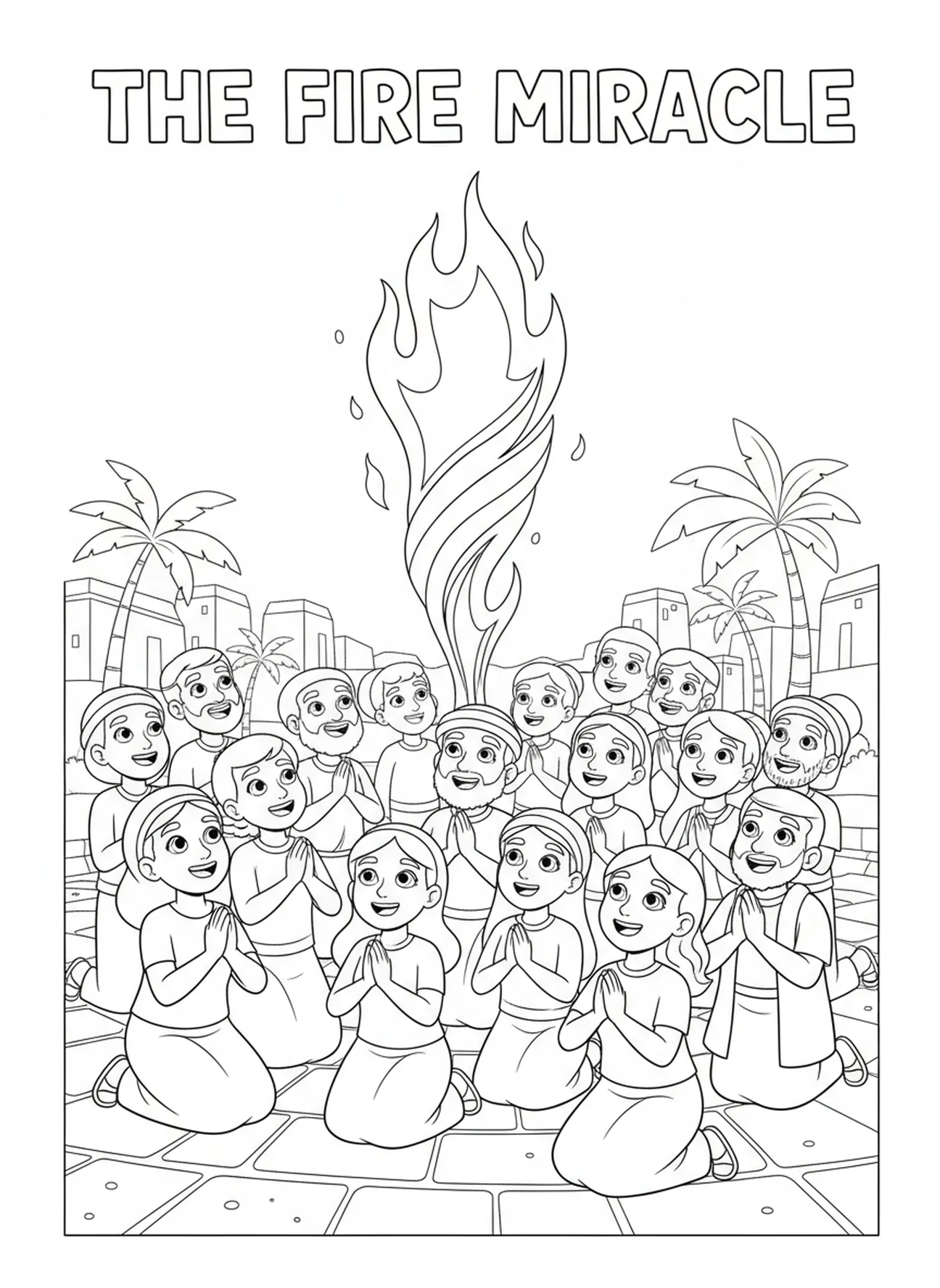 People worshiping God, Elijah Mt Carmel coloring page for kids age 5-10.