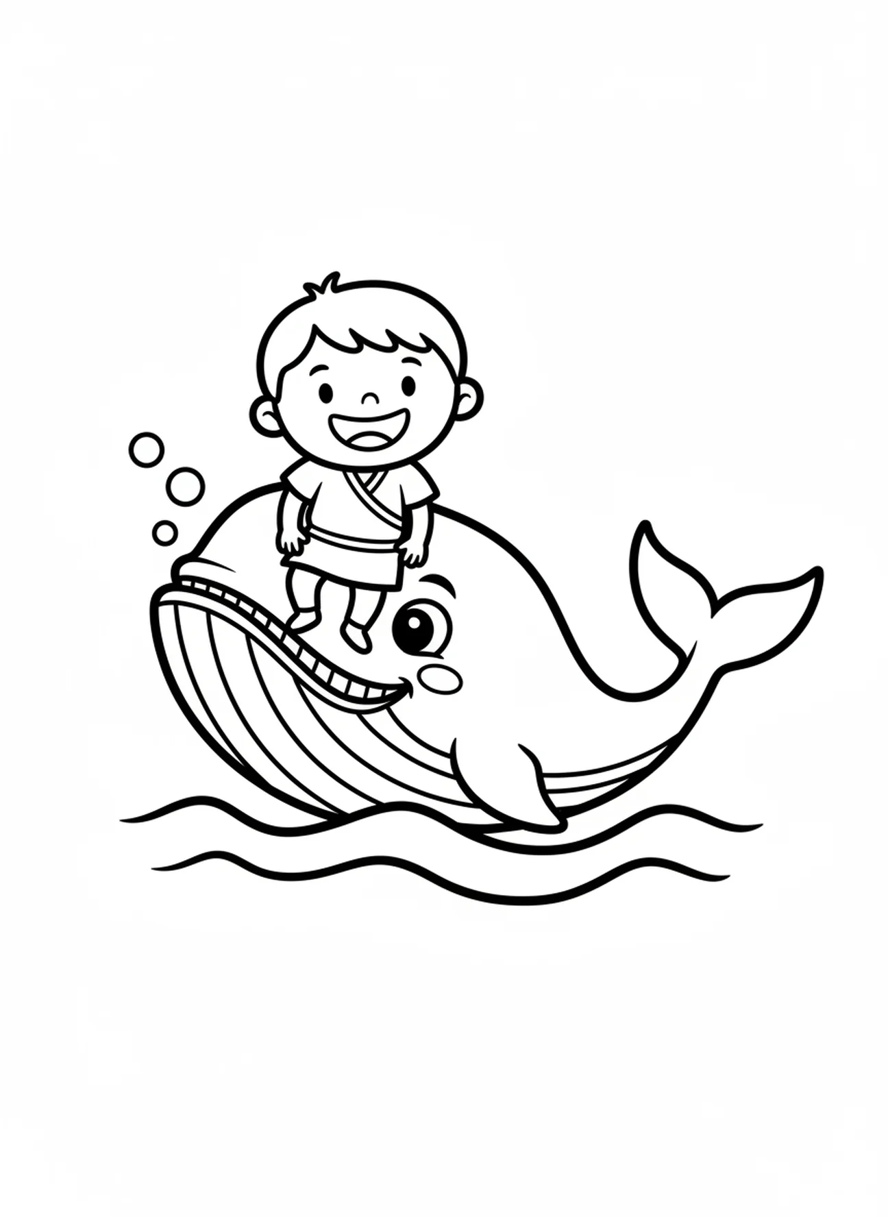 Blije walvis, Jona en de walvis kleurplaat voor kleuters van 3-5 jaar
