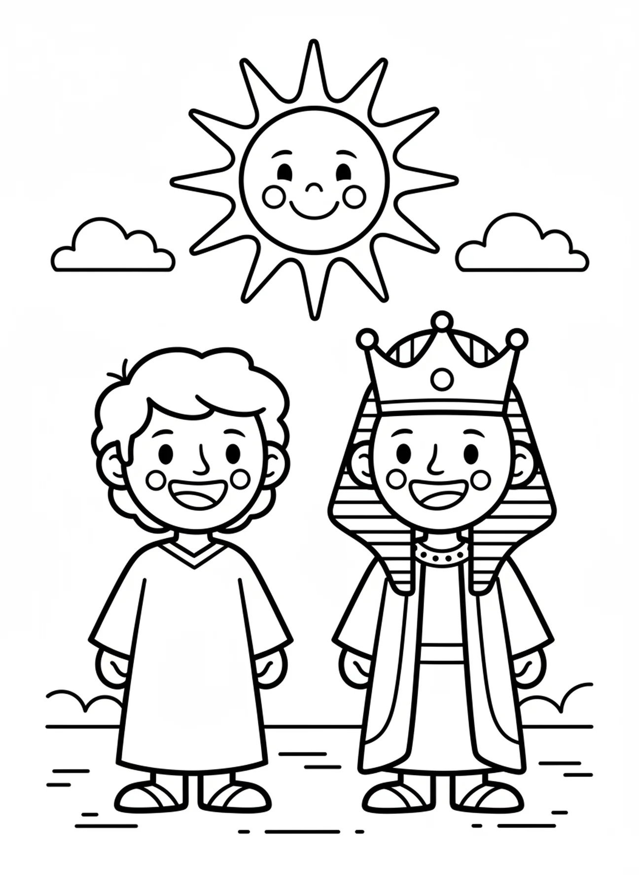 Smiling Joseph before Pharaoh, Joseph coloring page for preschoolers age 3-5
