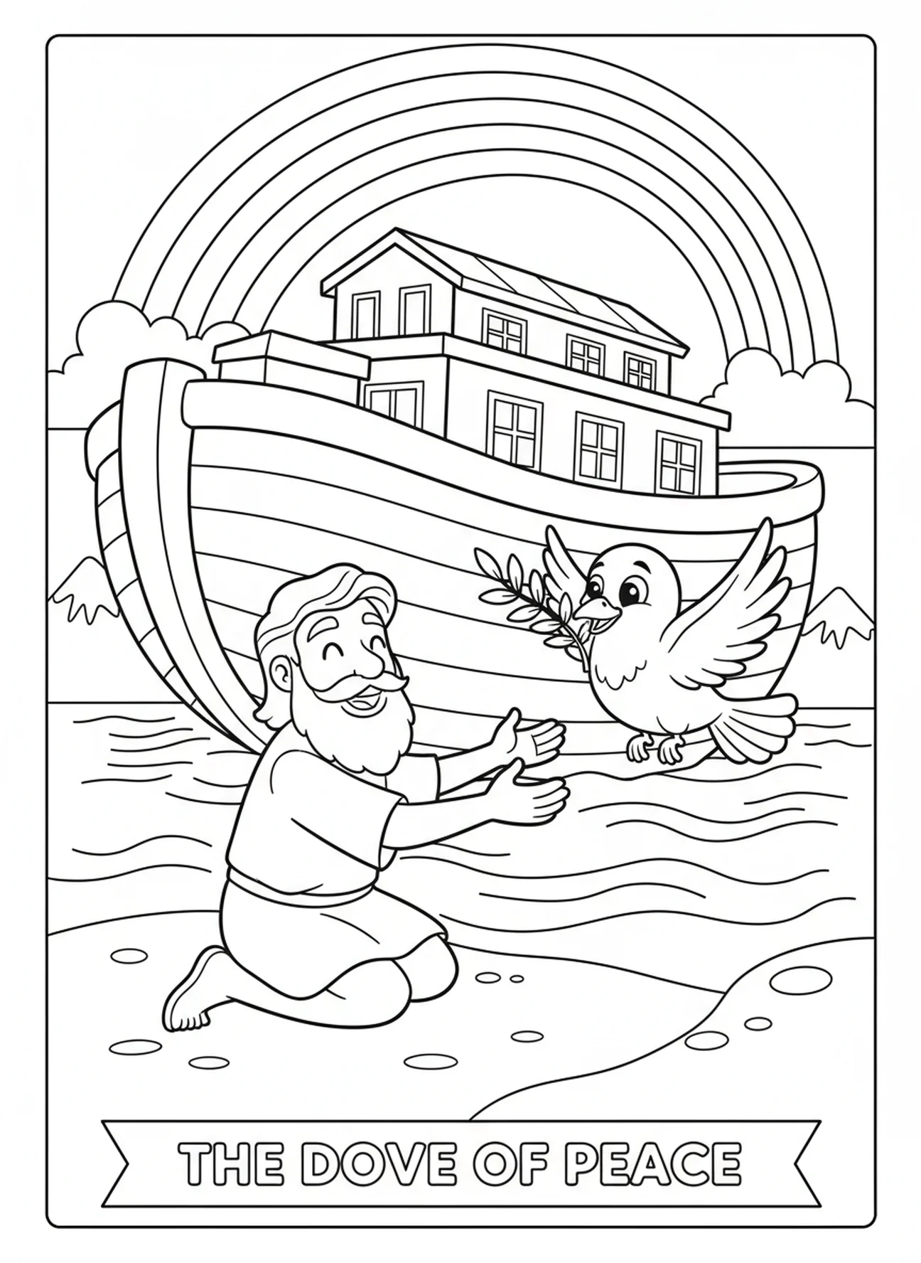 Dove with olive branch, Noah's Ark Dove With Olive Branch coloring page for kids age 5-10.