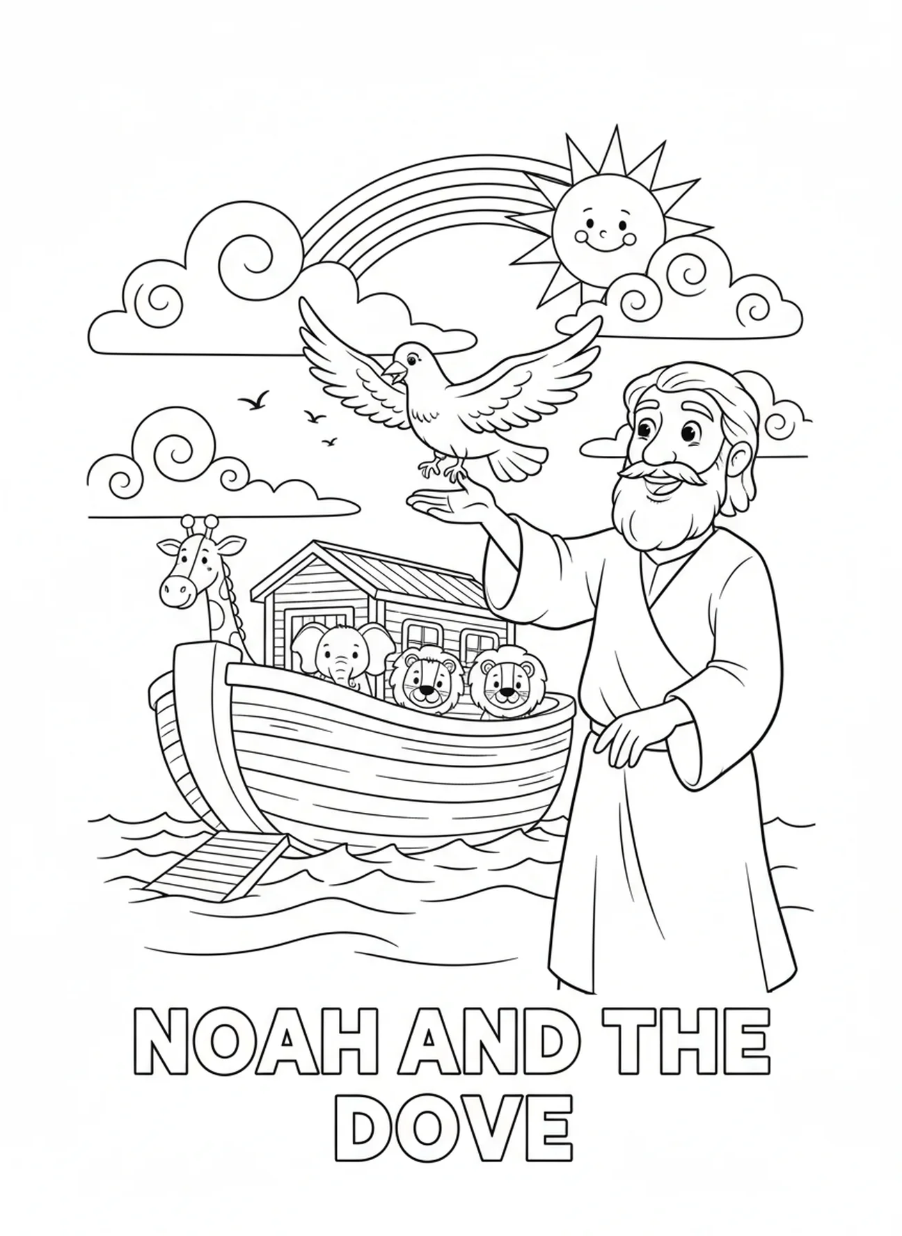 Dove being released, Noah's Ark Dove With Olive Branch coloring page for kids age 5-10.