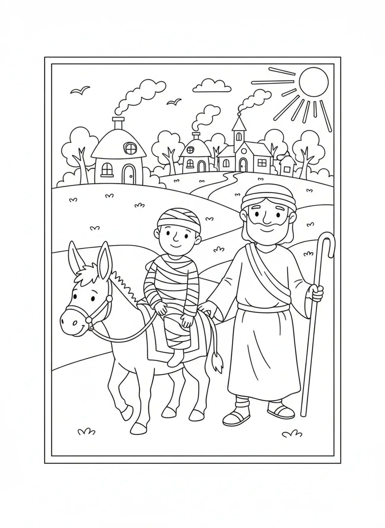 Post-Flood celebration with Noah's Ark coloring page for adults Bible journaling style
