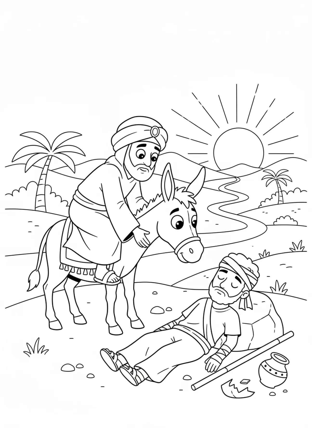 The Great Flood scene with Noah's Ark coloring page for adults Bible journaling style