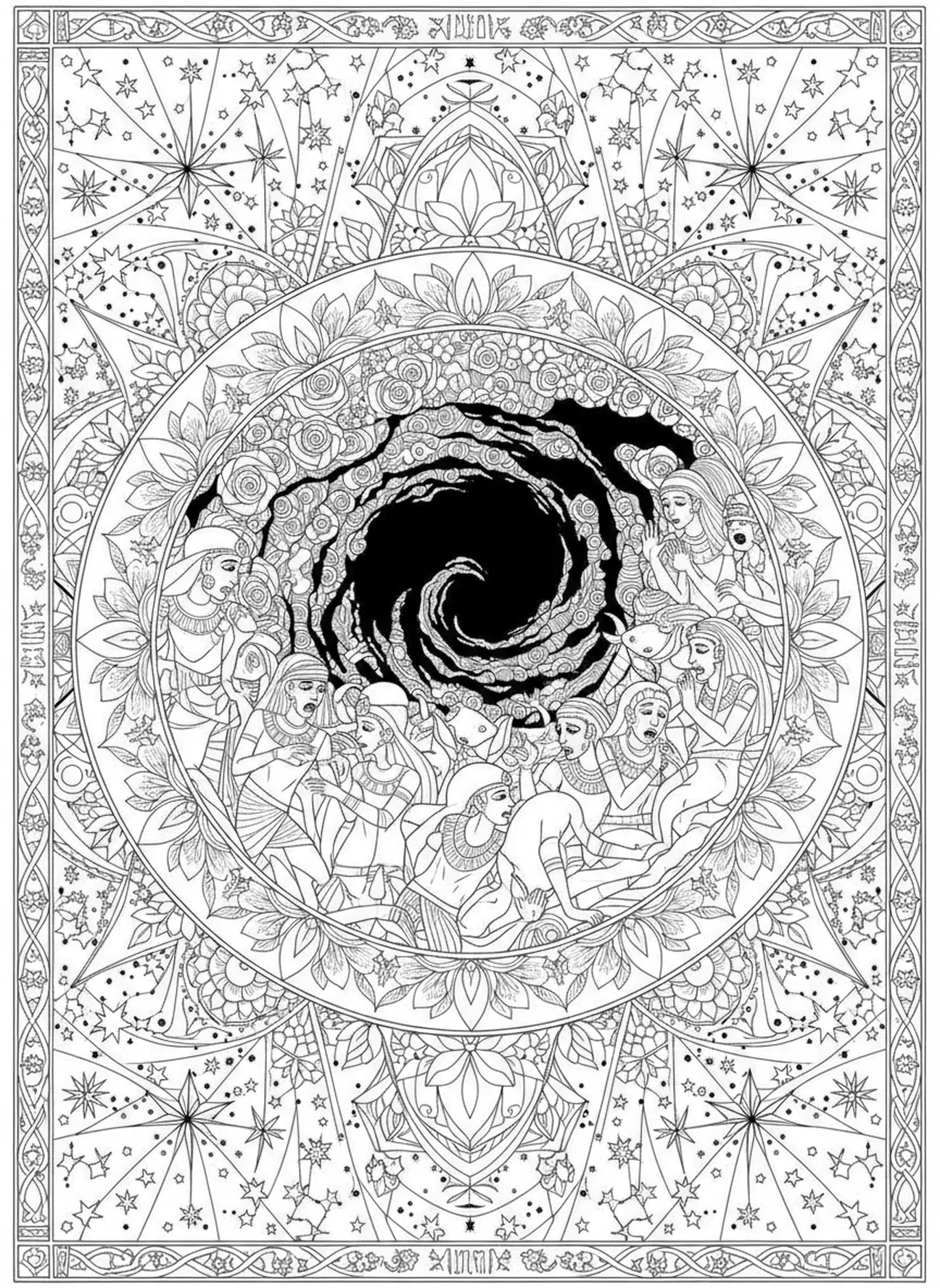 Total darkness over Egypt, Ten Plagues coloring page for adults Bible journaling style