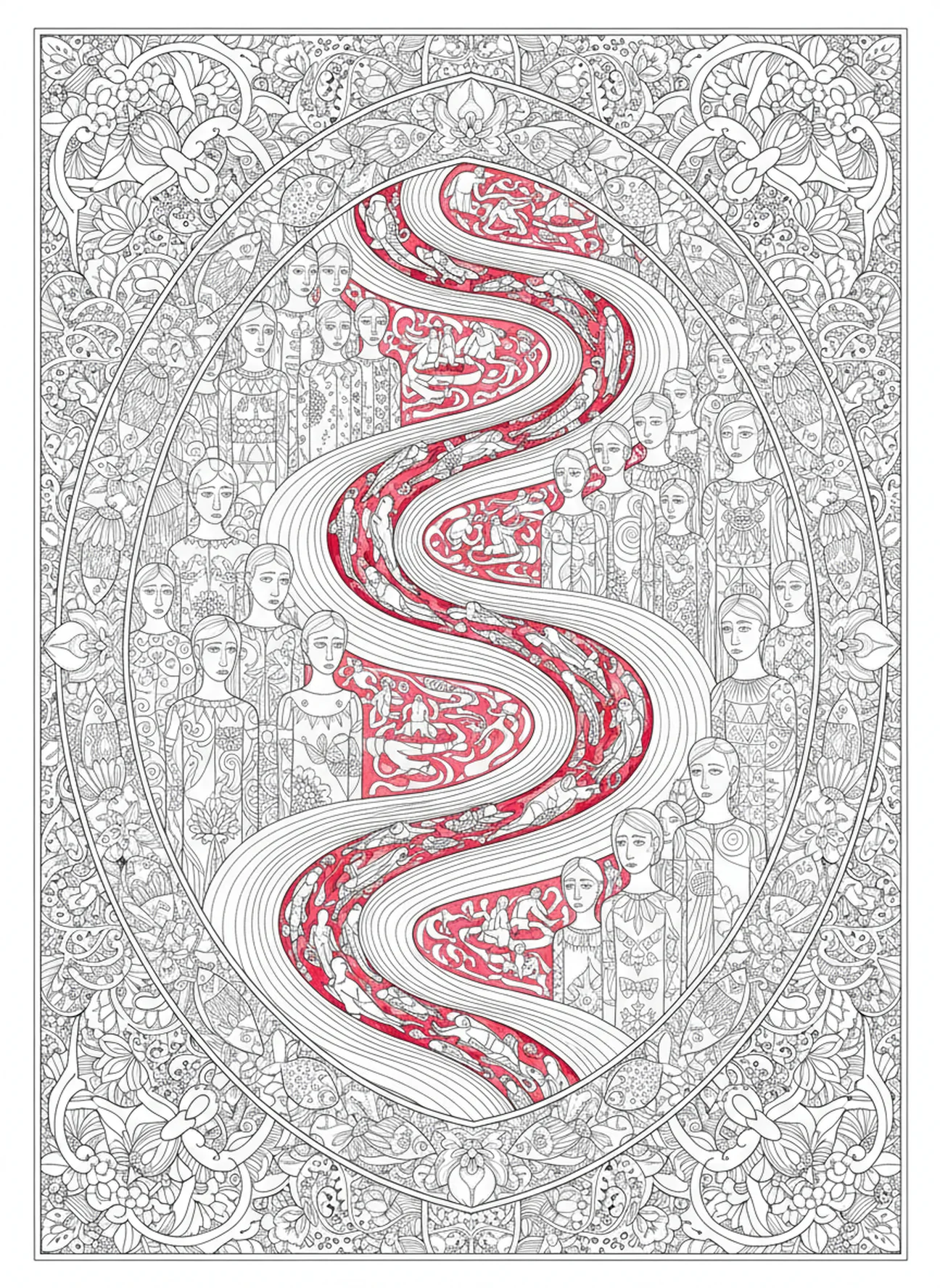 River turning to blood, Ten Plagues coloring page for adults Bible journaling style