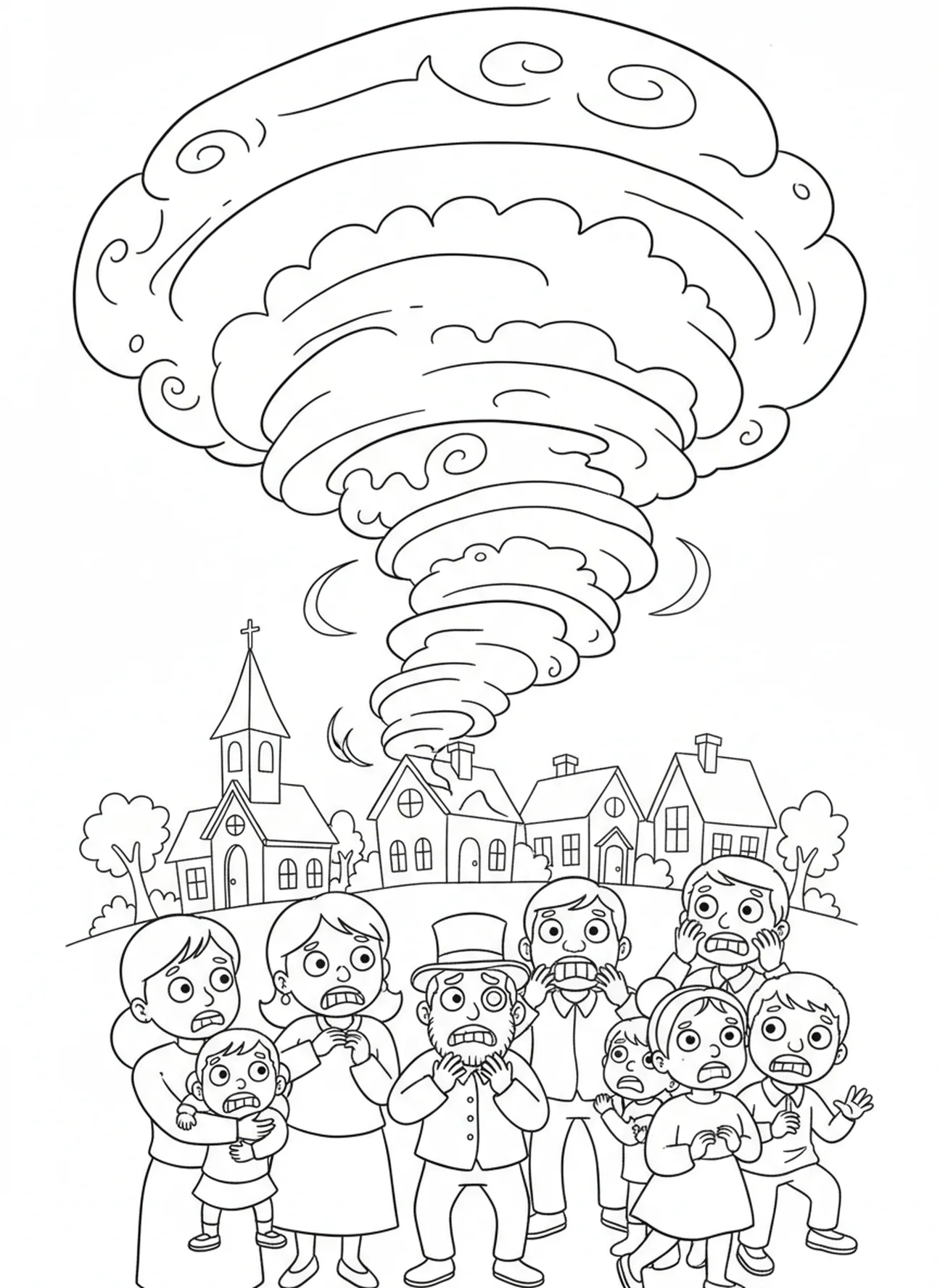Frustrated villagers in darkness, Ten Plagues coloring page for kids age 5-10.