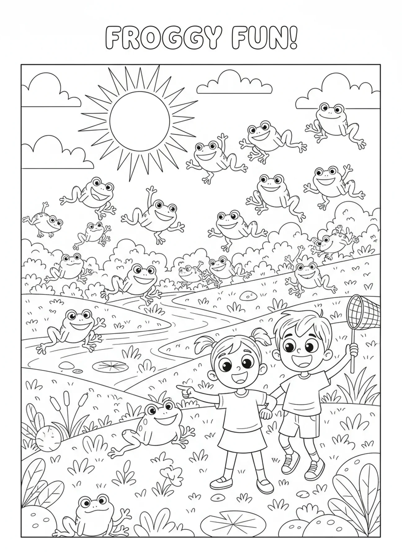 Jumping frogs, Ten Plagues coloring page for kids age 5-10.