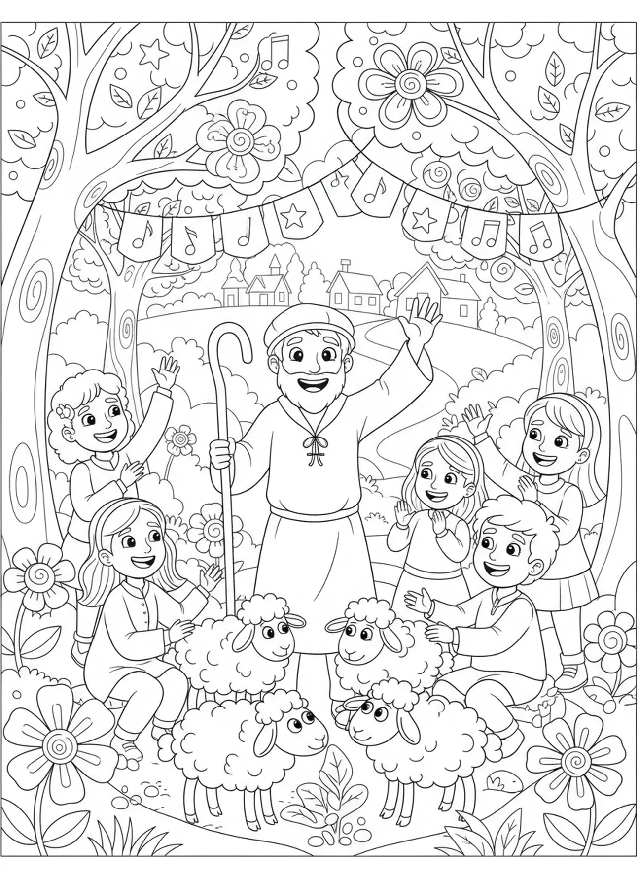 Celebration of shepherd and friends, Lost Sheep coloring page for kids age 5-10