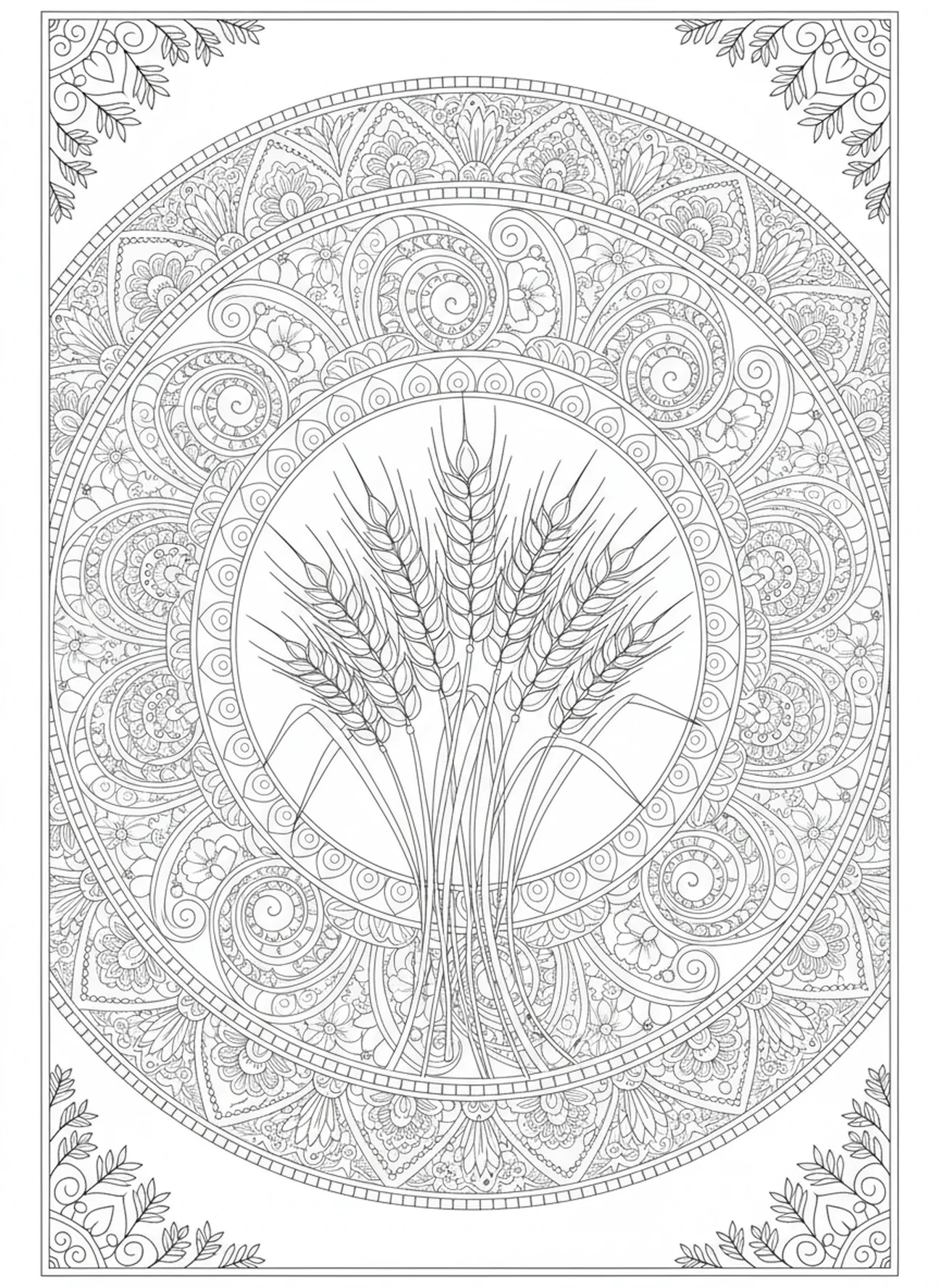 Bountiful wheat harvest, Parable Of Sower coloring page for adults Bible journaling style.