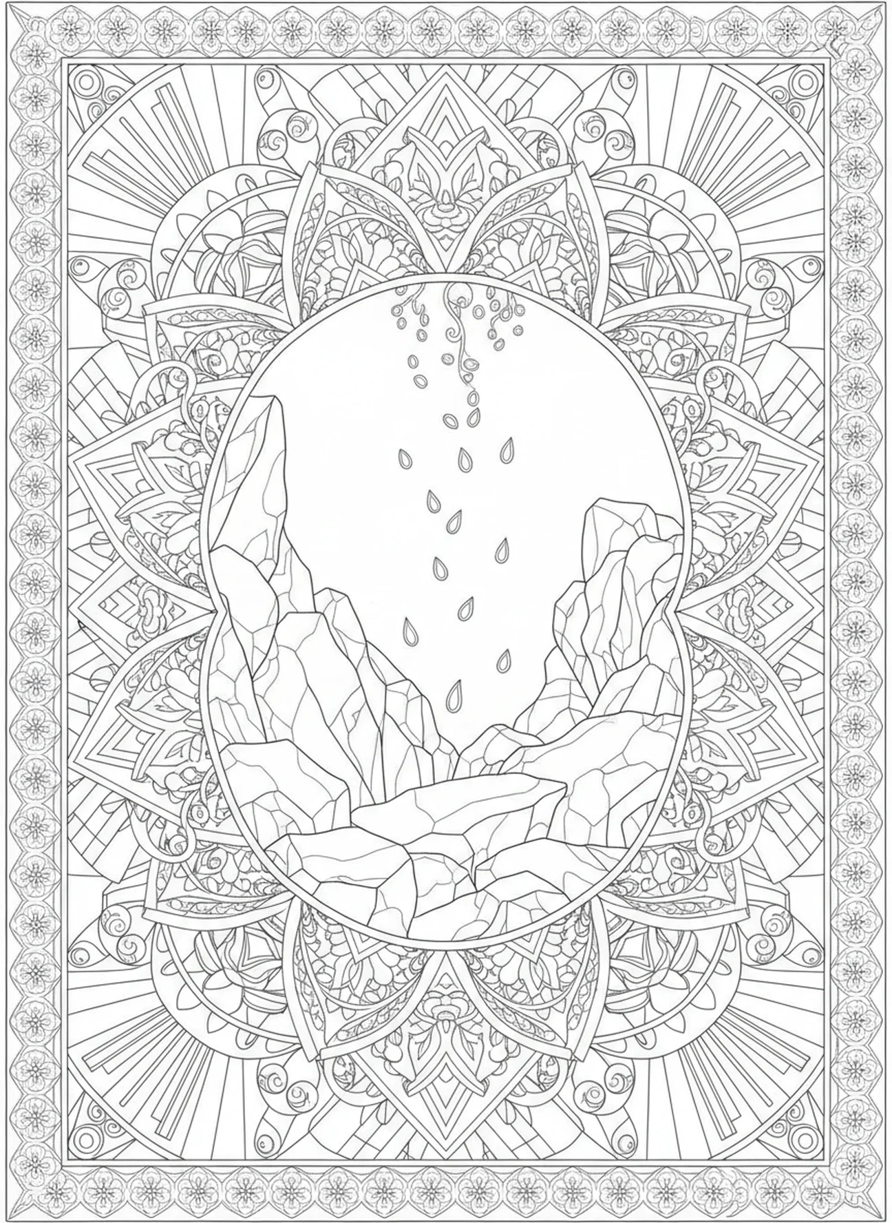 Rocky soil with scattered seeds, Parable Of Sower coloring page for adults Bible journaling style.
