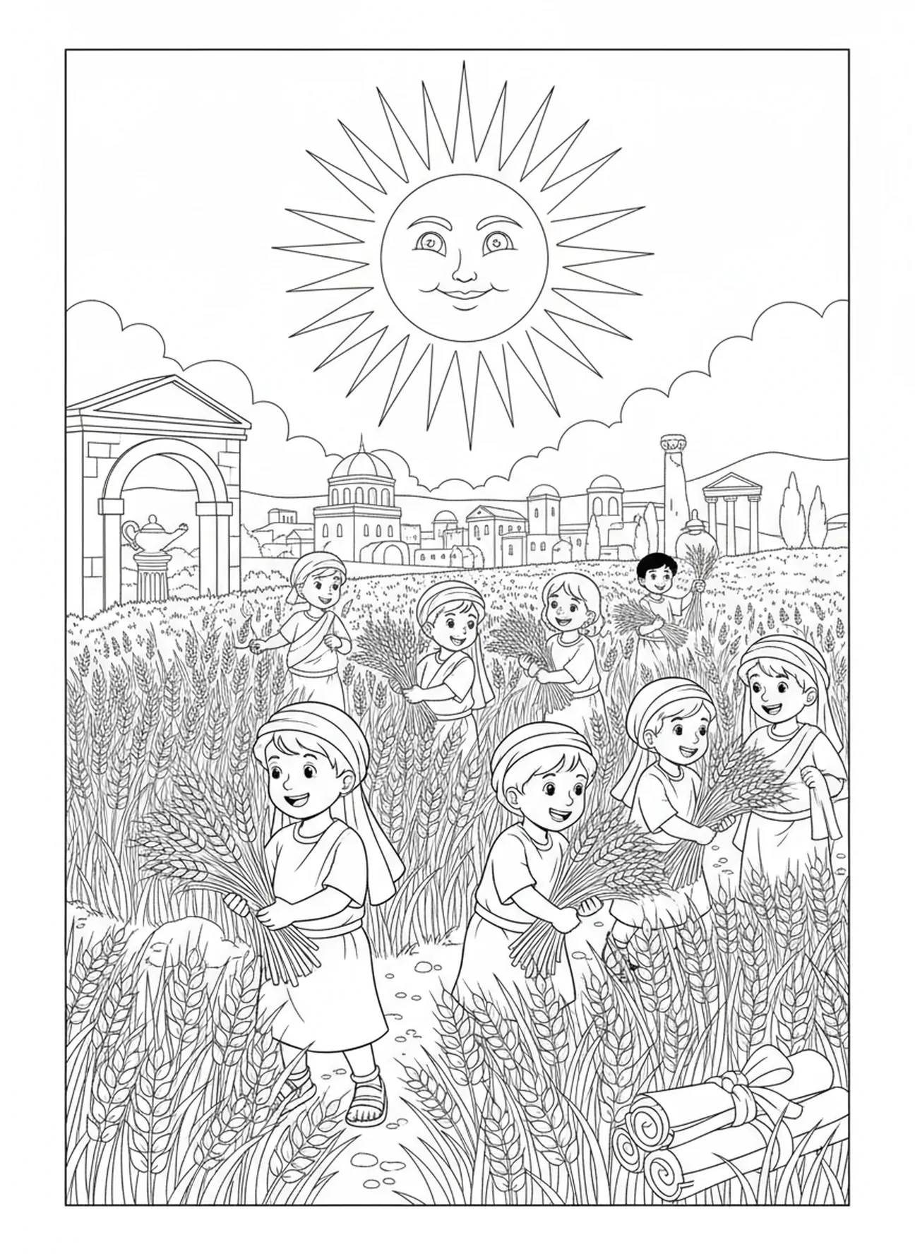 Bountiful wheat harvest, Parable Of Sower coloring page for Sunday school children age 5-12