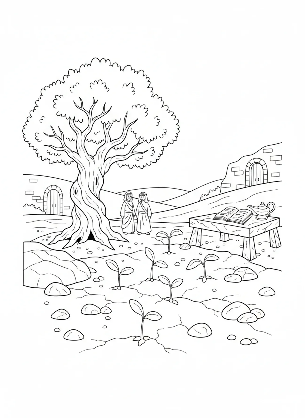 Seeds sprouting, Parable Of Sower coloring page for Sunday school children age 5-12