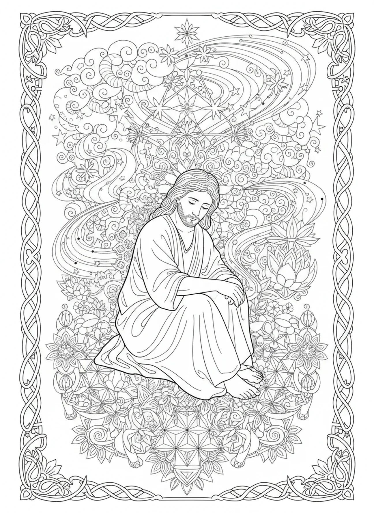 Prodigal son reflecting on journey, Prodigal Son coloring page for adults Bible journaling style.