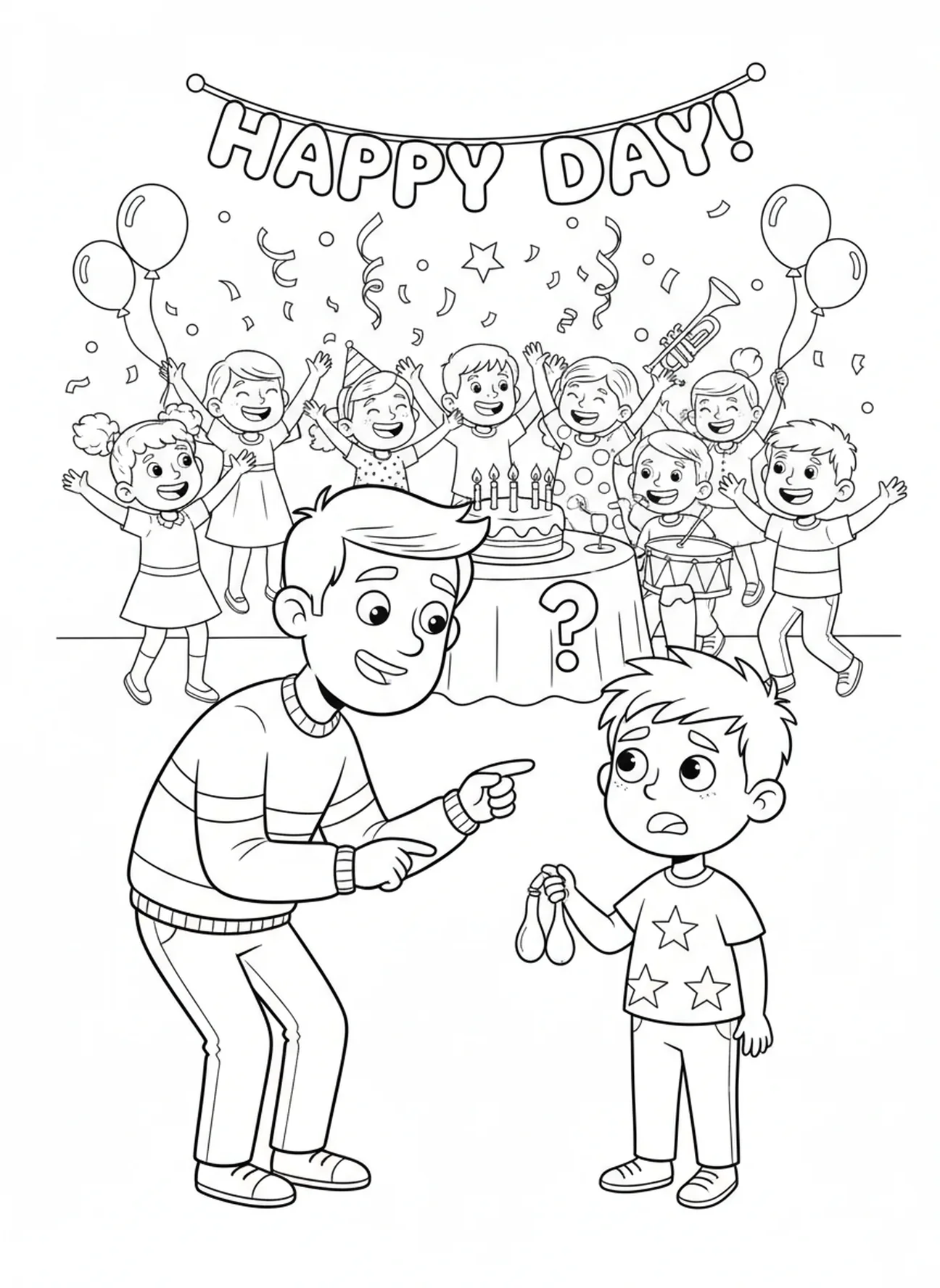 Father talking to confused brother, Prodigal Son coloring page for kids age 5-10