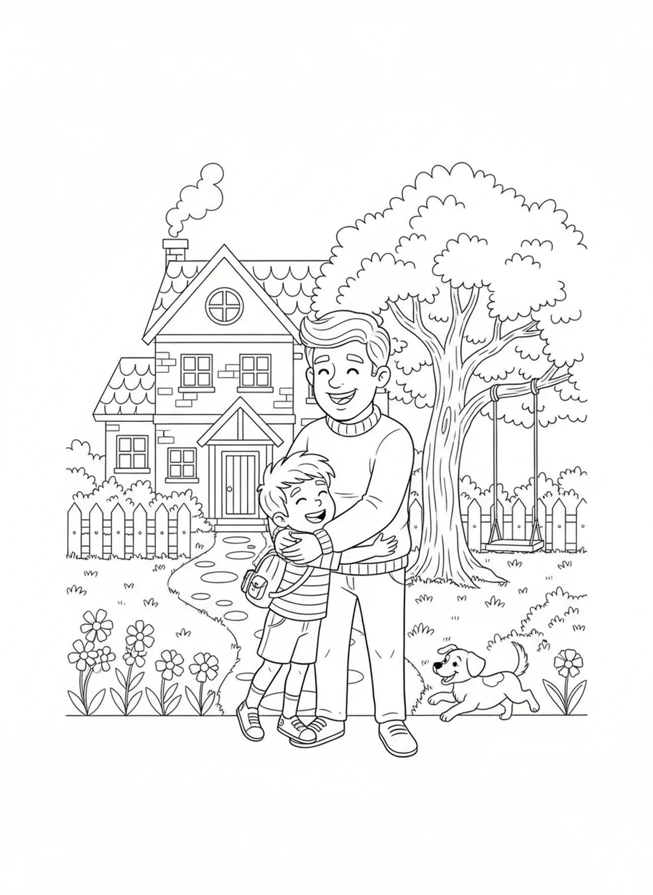 Joyful father embracing son, Prodigal Son coloring page for kids age 5-10