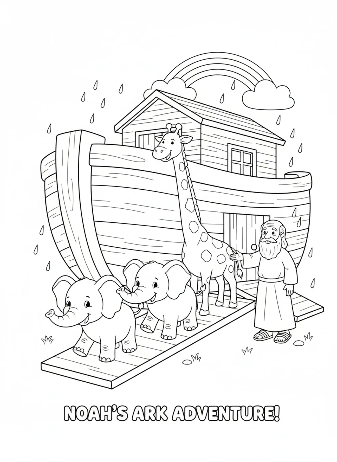 Pair of elephants and a giraffe, Confirmation coloring page for kids age 5-10