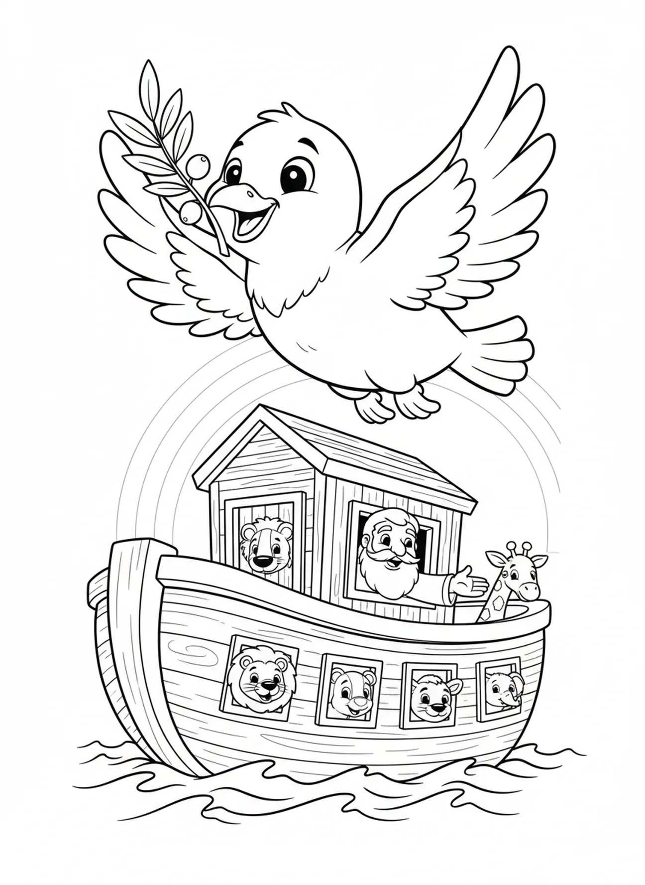 Dove carrying an olive branch, Confirmation coloring page for kids age 5-10