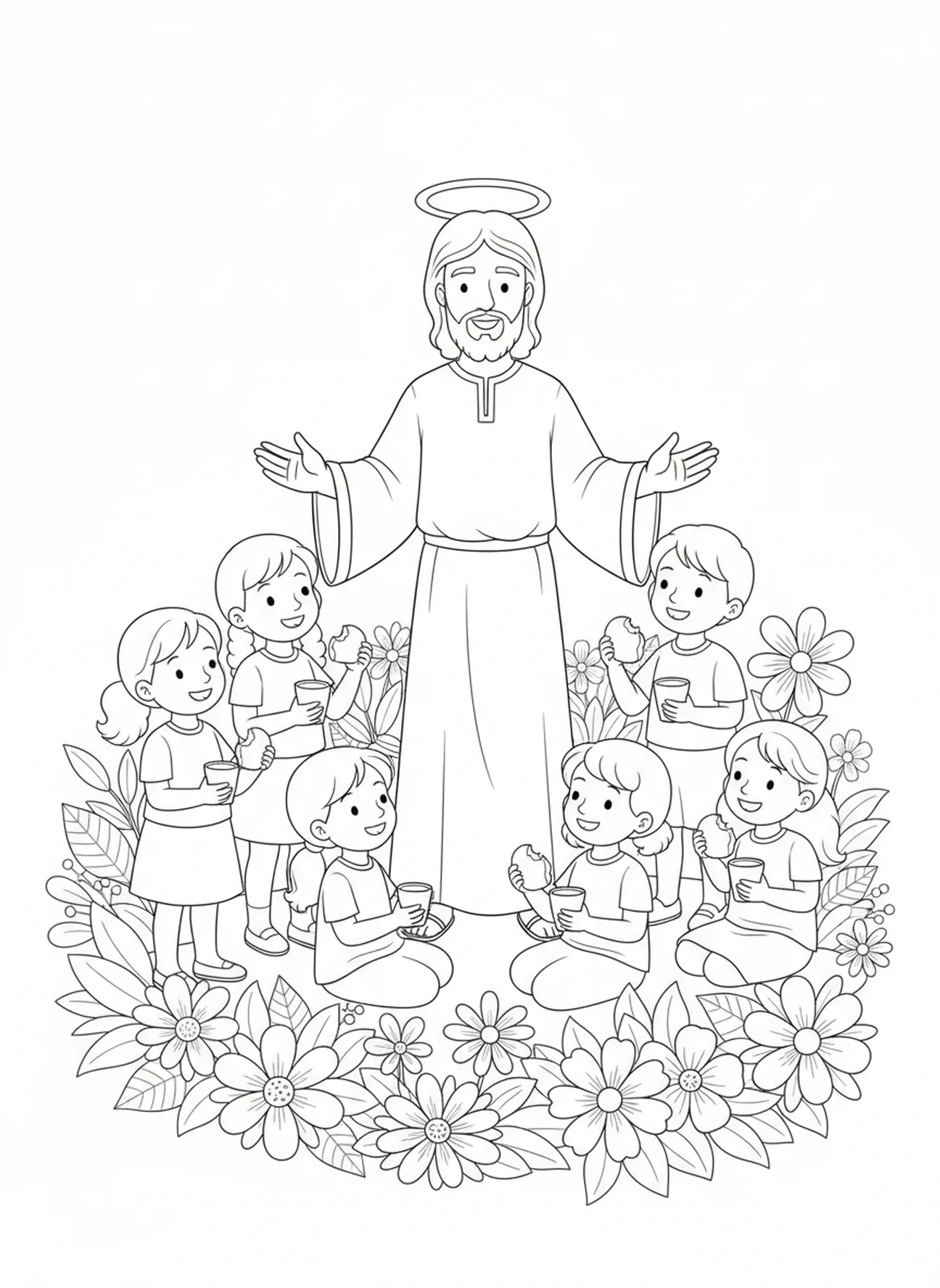 Jesus blessing children, Last Supper coloring page for kids age 5-10.