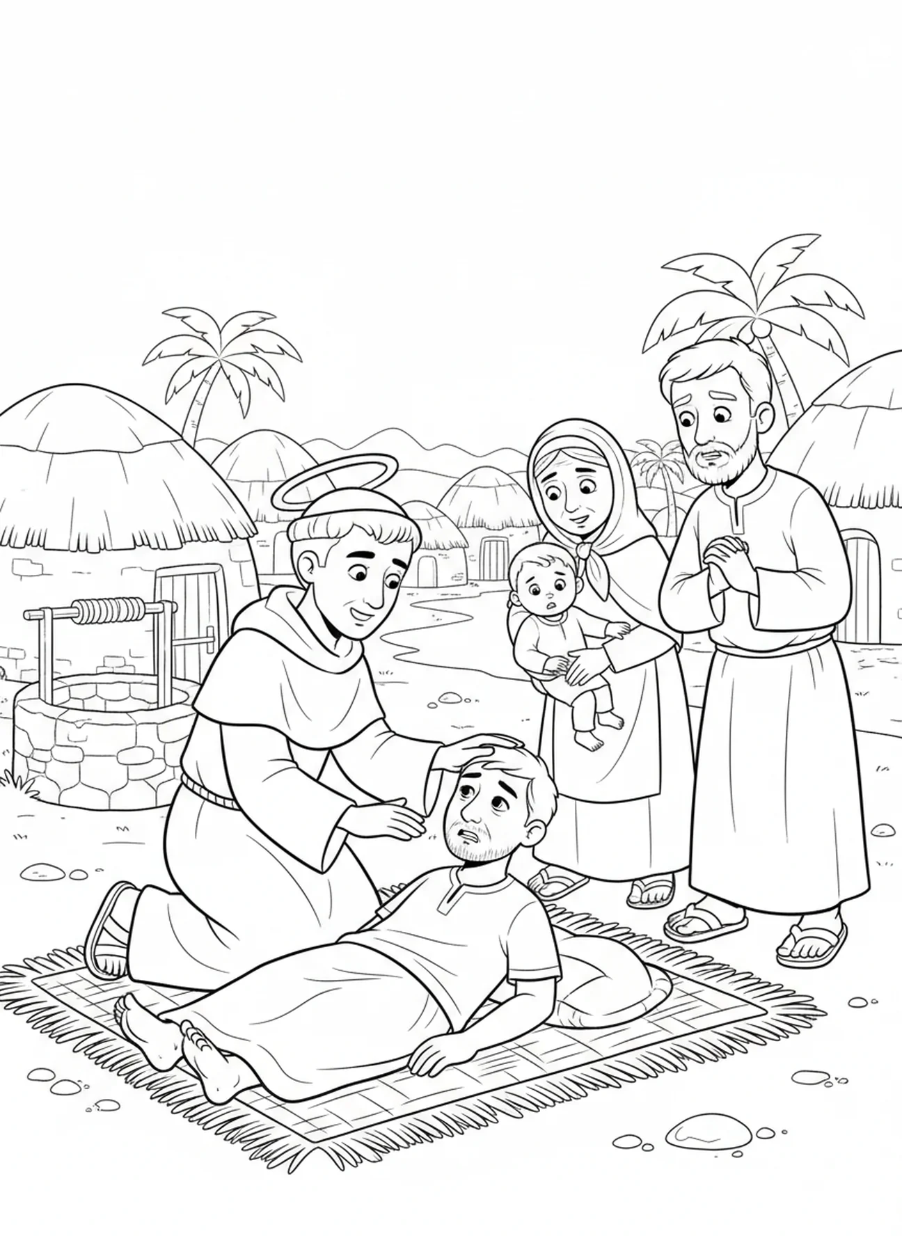 St. Anthony healing the sick, St Anthony Padua coloring page for kids age 5-10