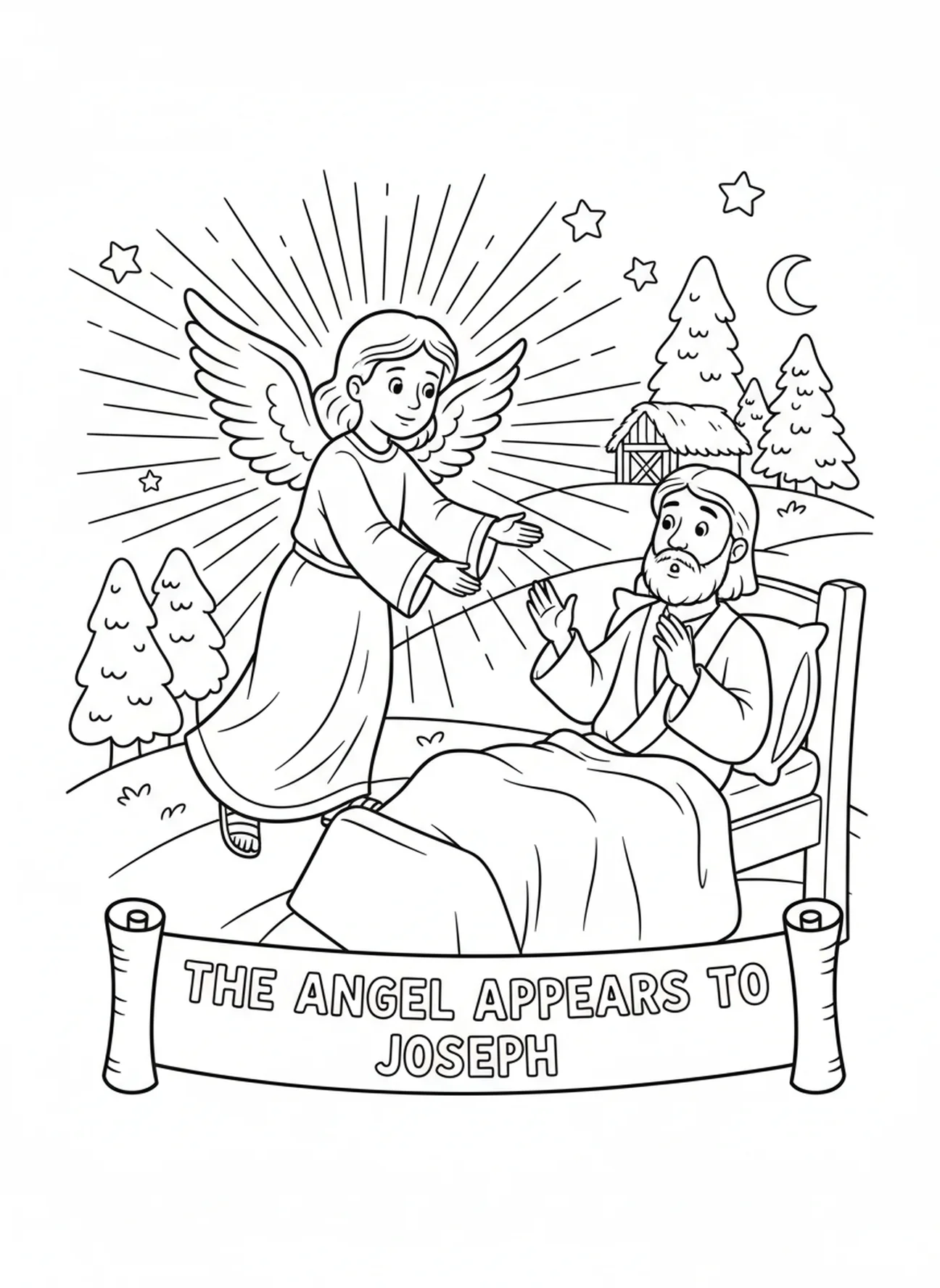 Angel visiting St Joseph, St Joseph coloring page for kids age 5-10