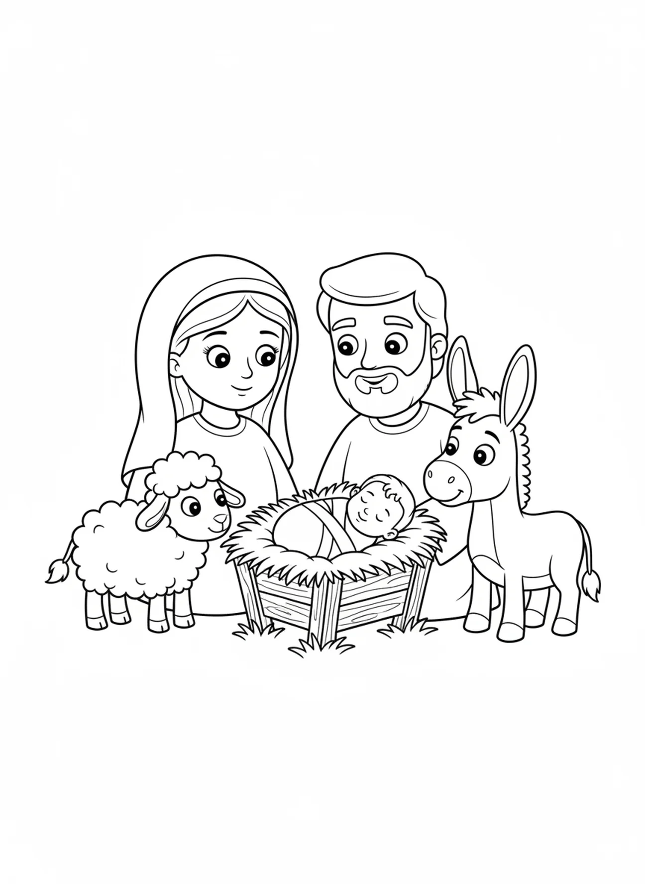 St Joseph and Mary caring for baby Jesus, St Joseph coloring page for kids age 5-10