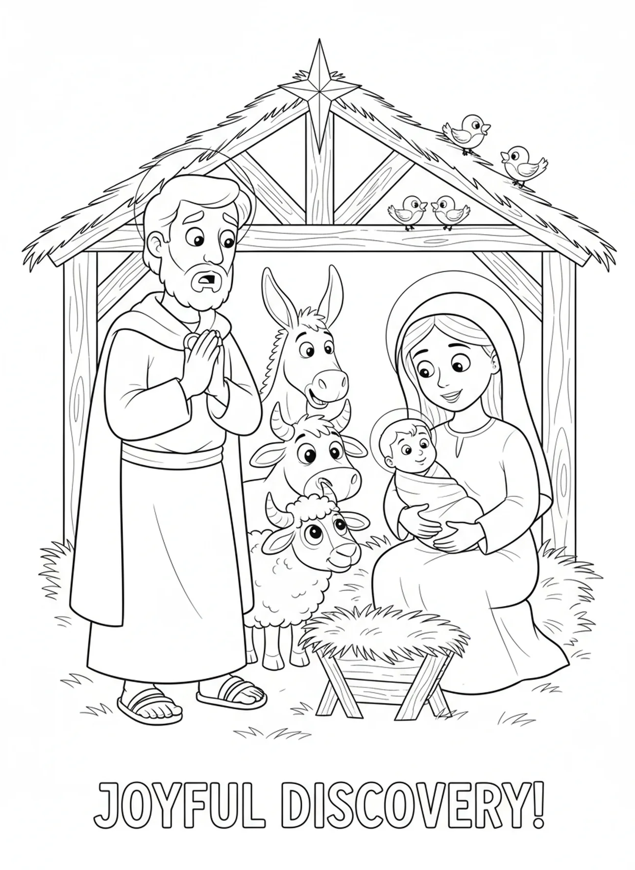St Joseph finding Mary with baby Jesus, St Joseph coloring page for kids age 5-10