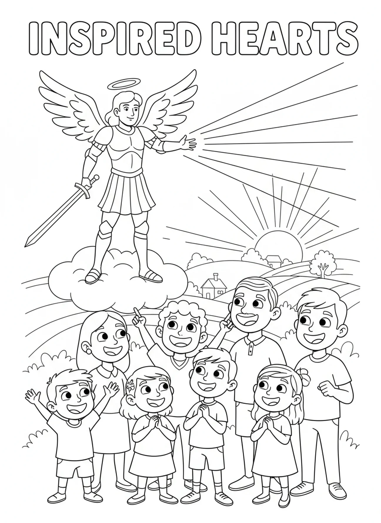 St. Michael ermutigt den Glauben, Ausmalbild von St. Michael für Kinder im Alter von 5-10 Jahren.