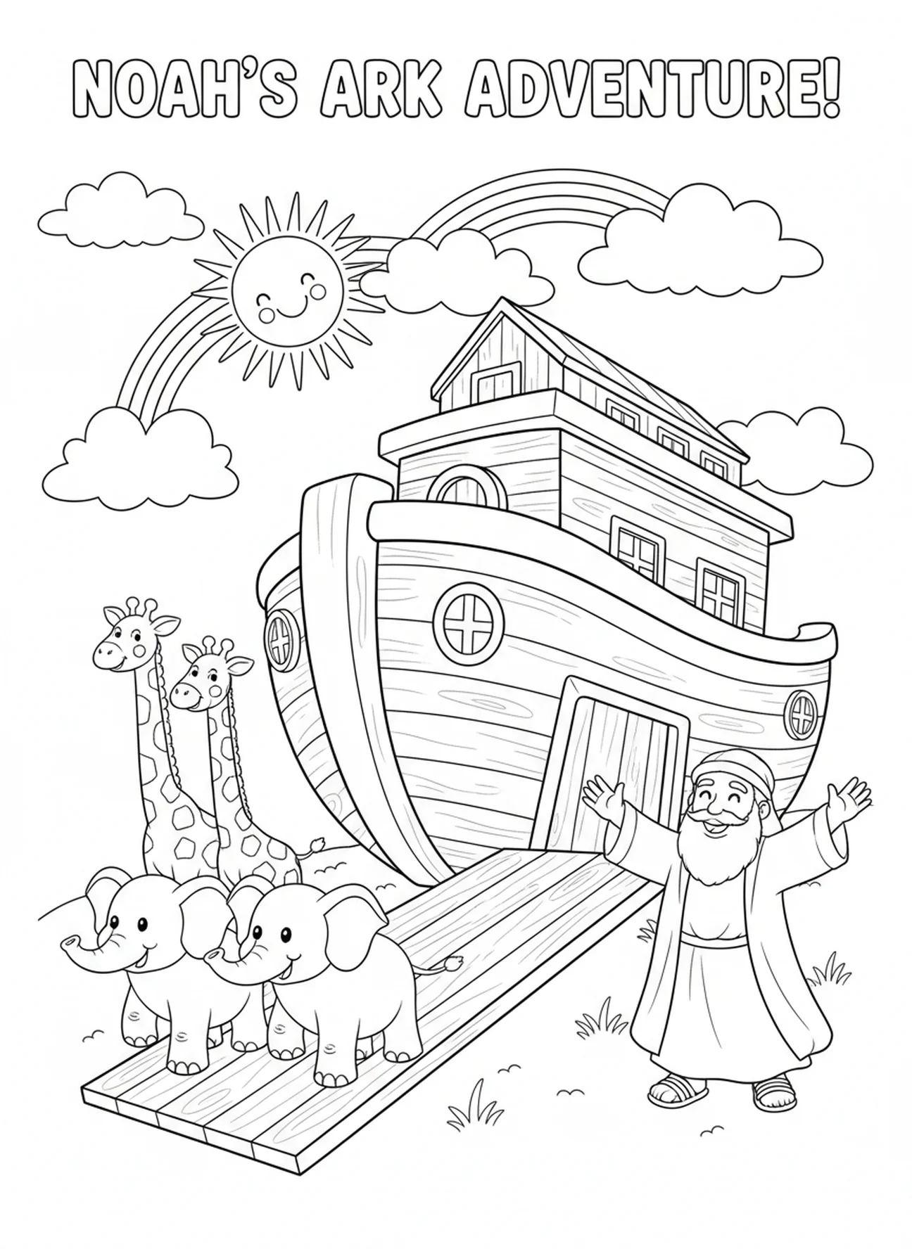 Pairs of elephants and giraffes, Vbs Craft coloring page for kids age 5-10