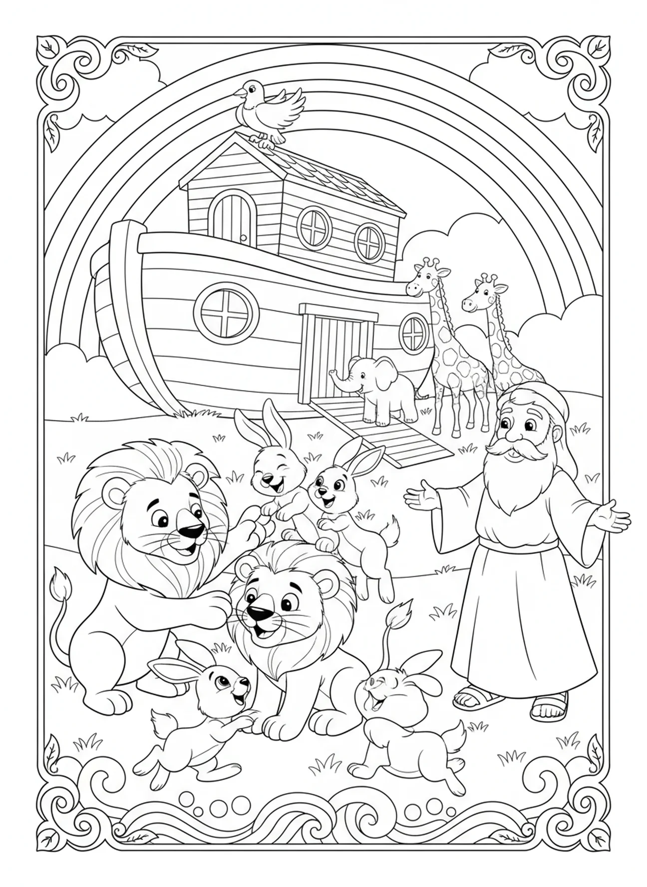 Animals playing near the ark, Vbs Craft coloring page for kids age 5-10